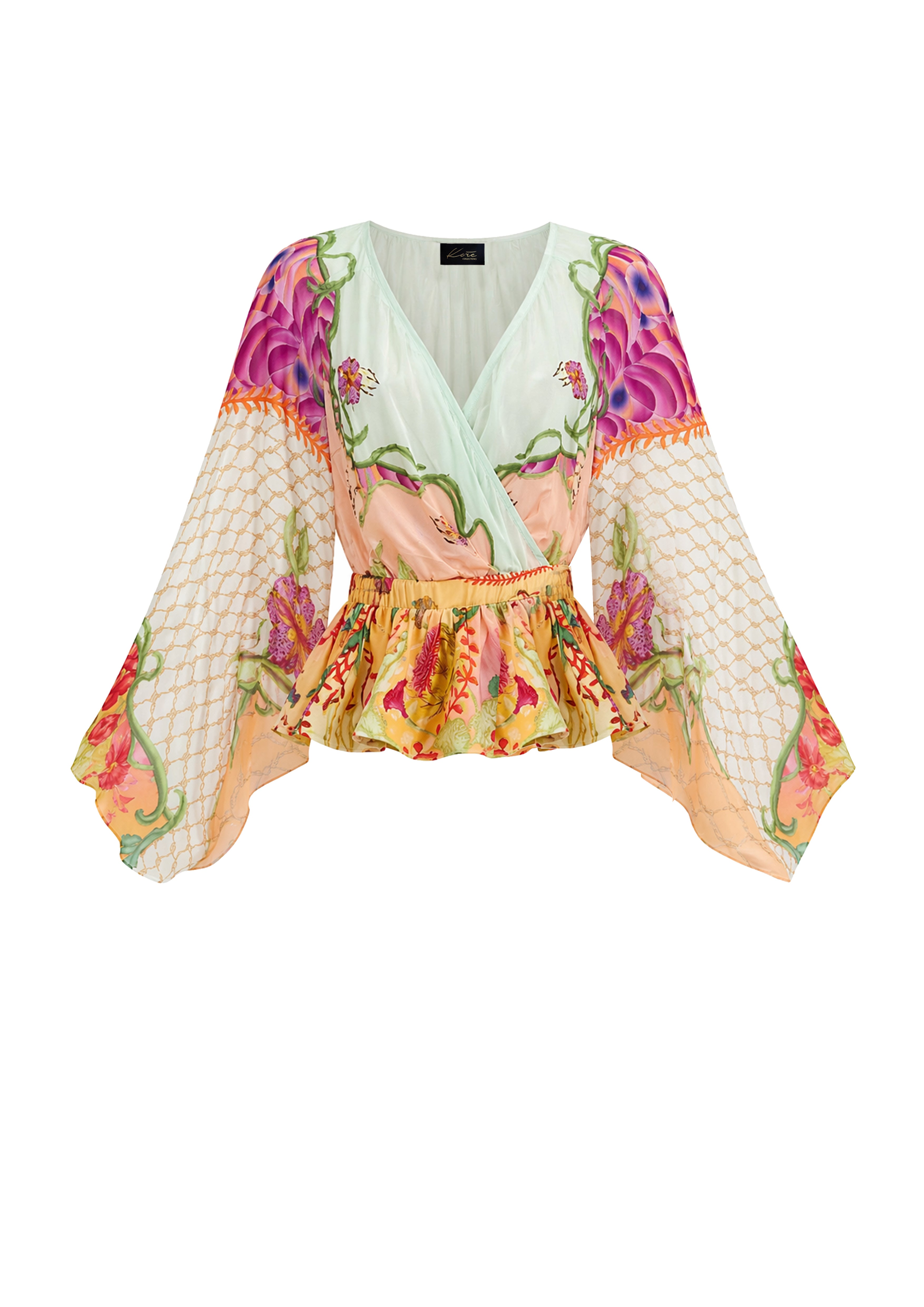 Draped Top with Elastic Belt Blooming Day in Natural Crepe
