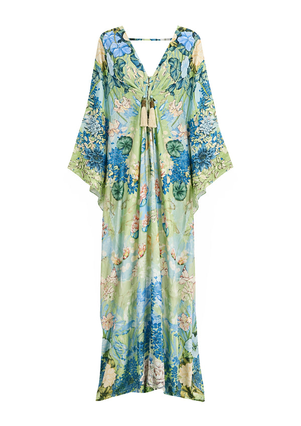 Stella Gathered Cover-Up Jardin Du Jour in Cherry Satin
