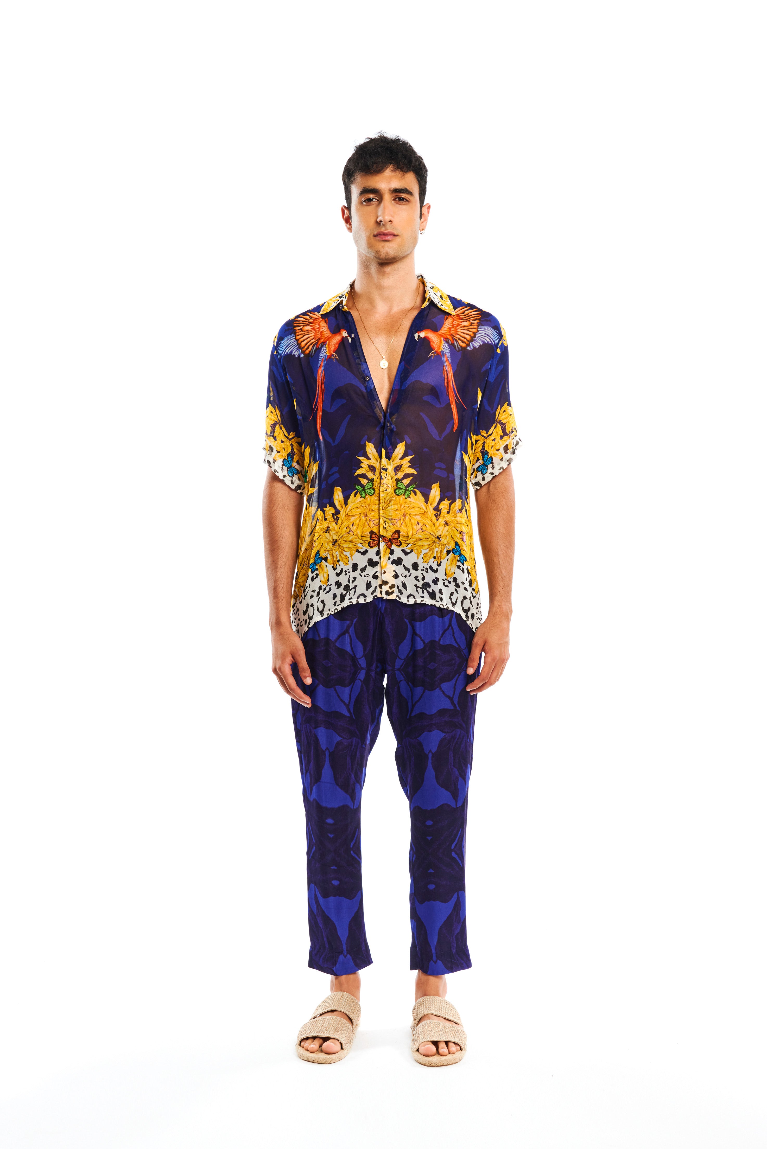 Men's relaxed pants in Jungle Night print, rayon fabric