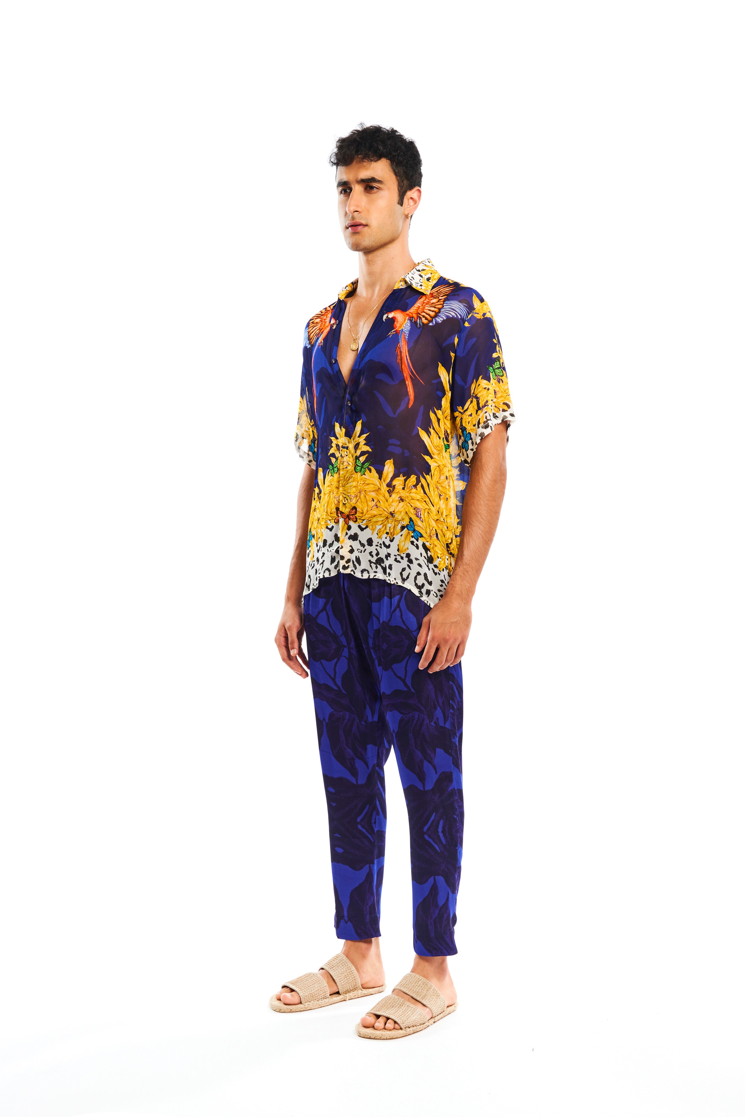 Men's relaxed pants in Jungle Night print, rayon fabric