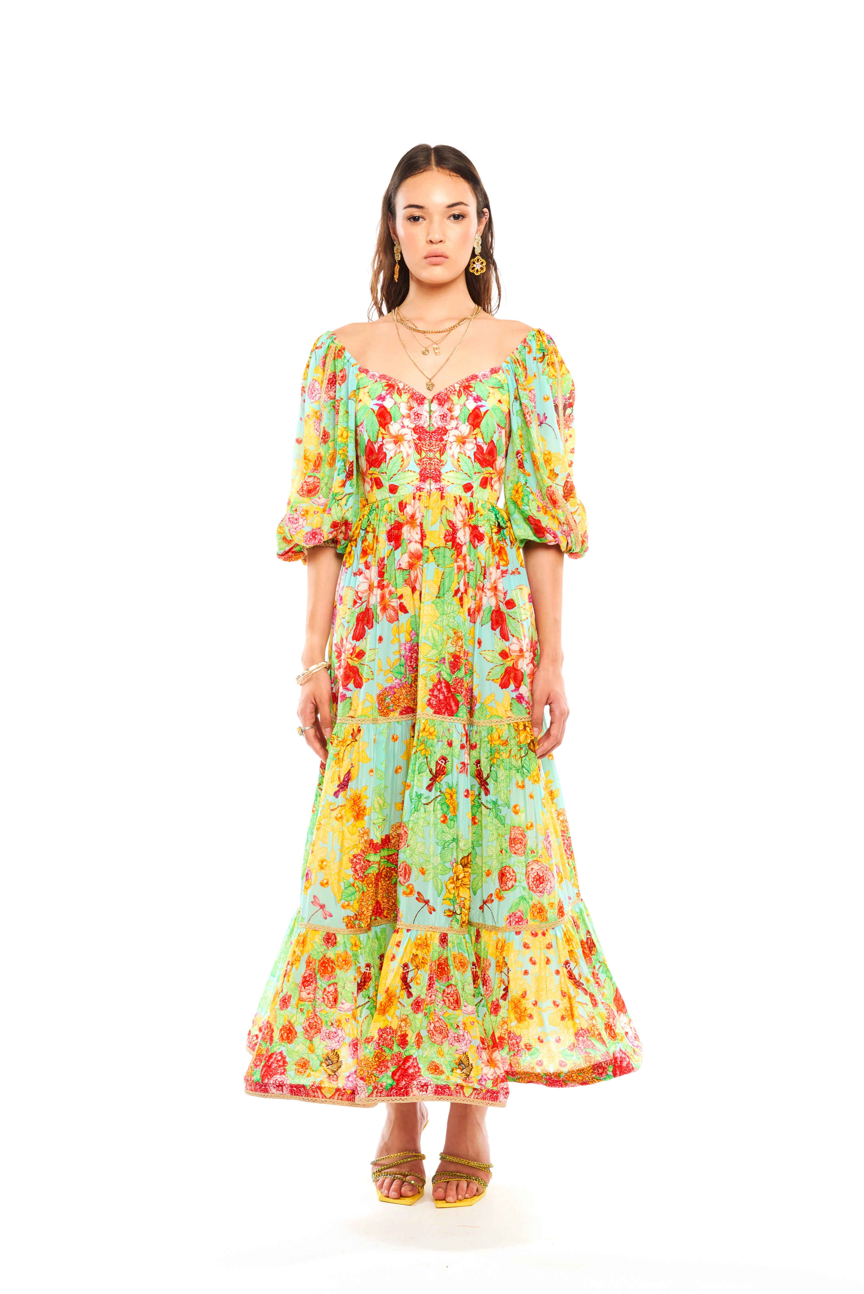 Sweetheart Curl Layer Gown Monogram Dream Sunset in natural crepe