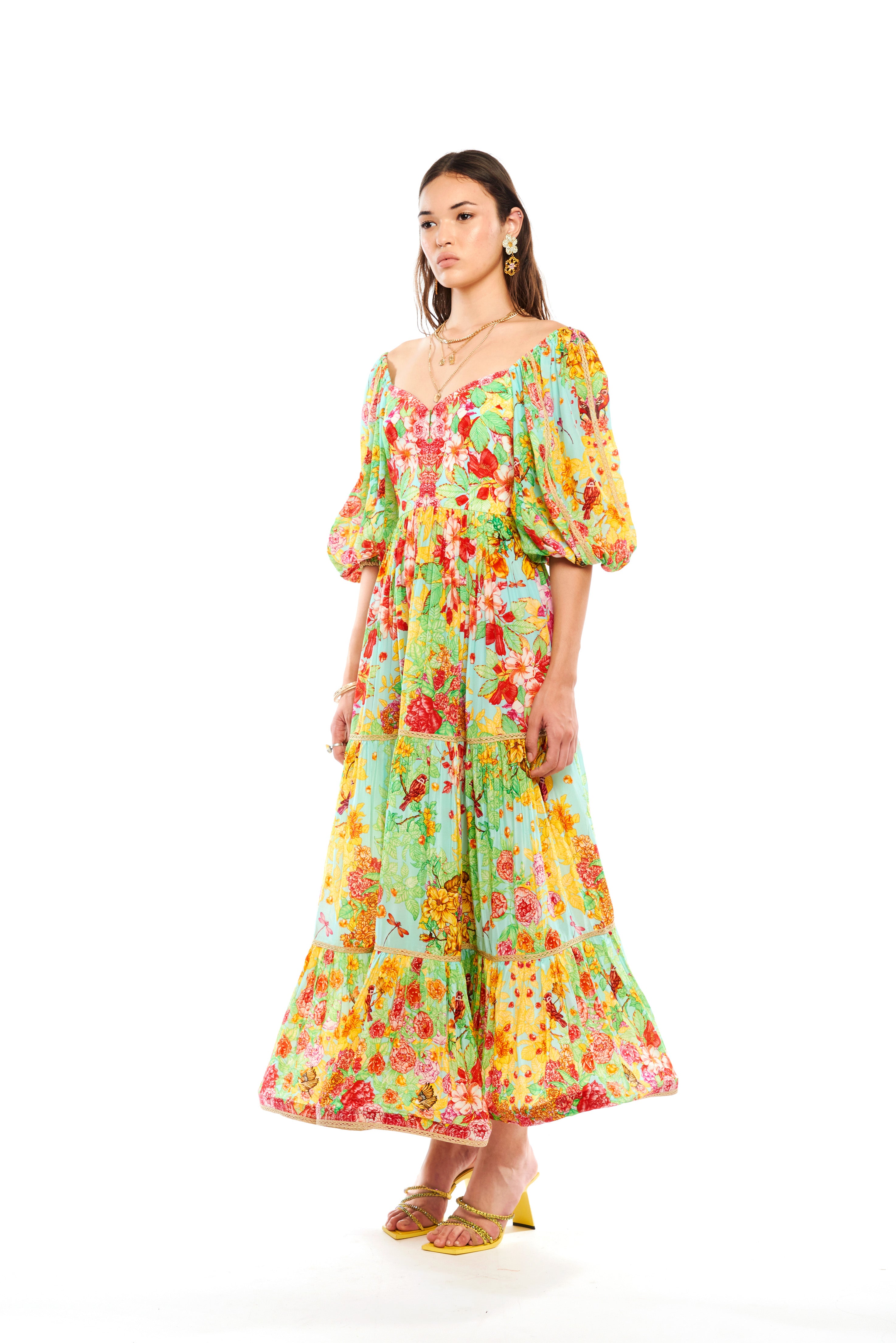 Sweetheart Curl Layer Gown Monogram Dream Sunset in natural crepe