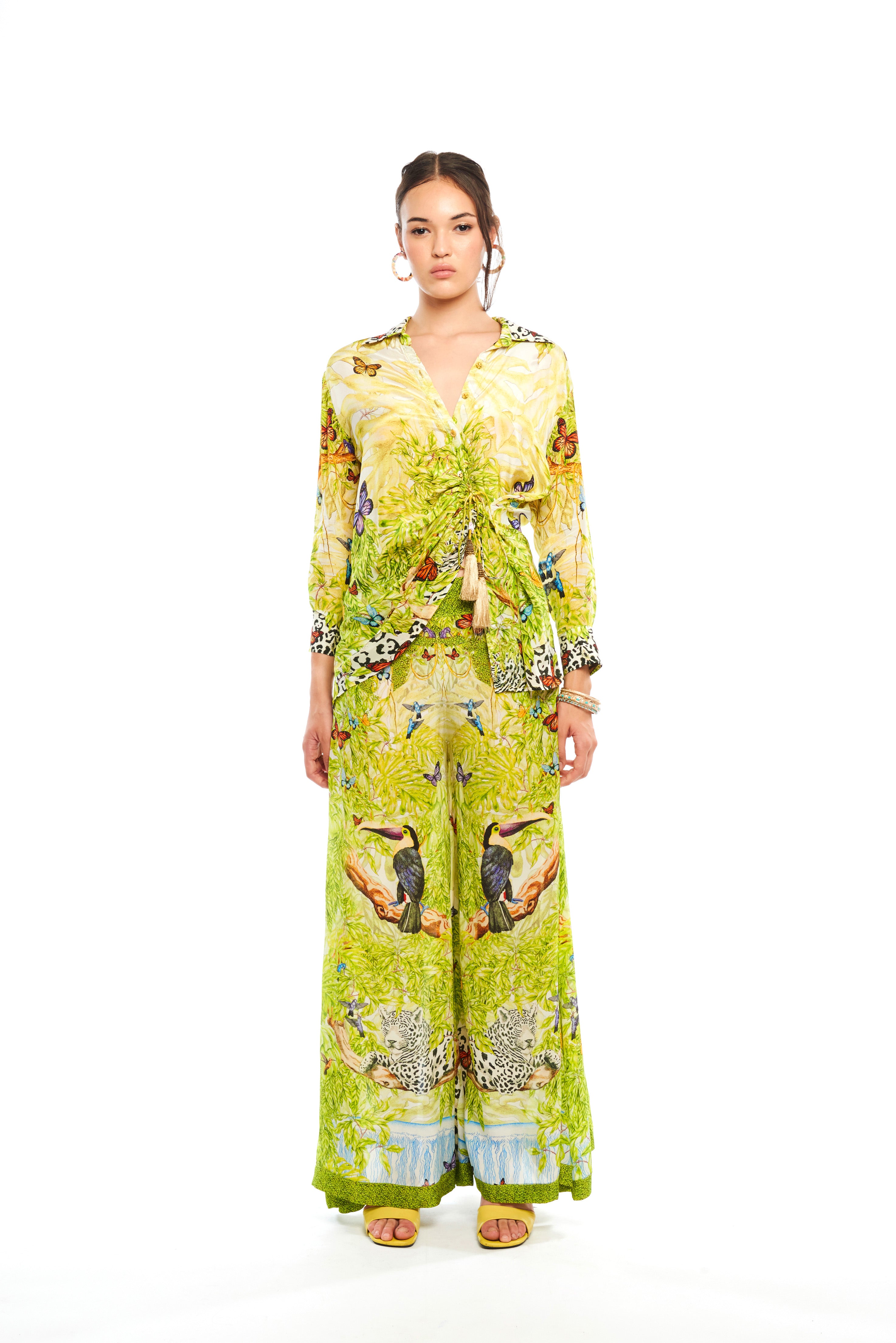 Asymmetrical Draped Shirt Jungle Day in natural crêpe