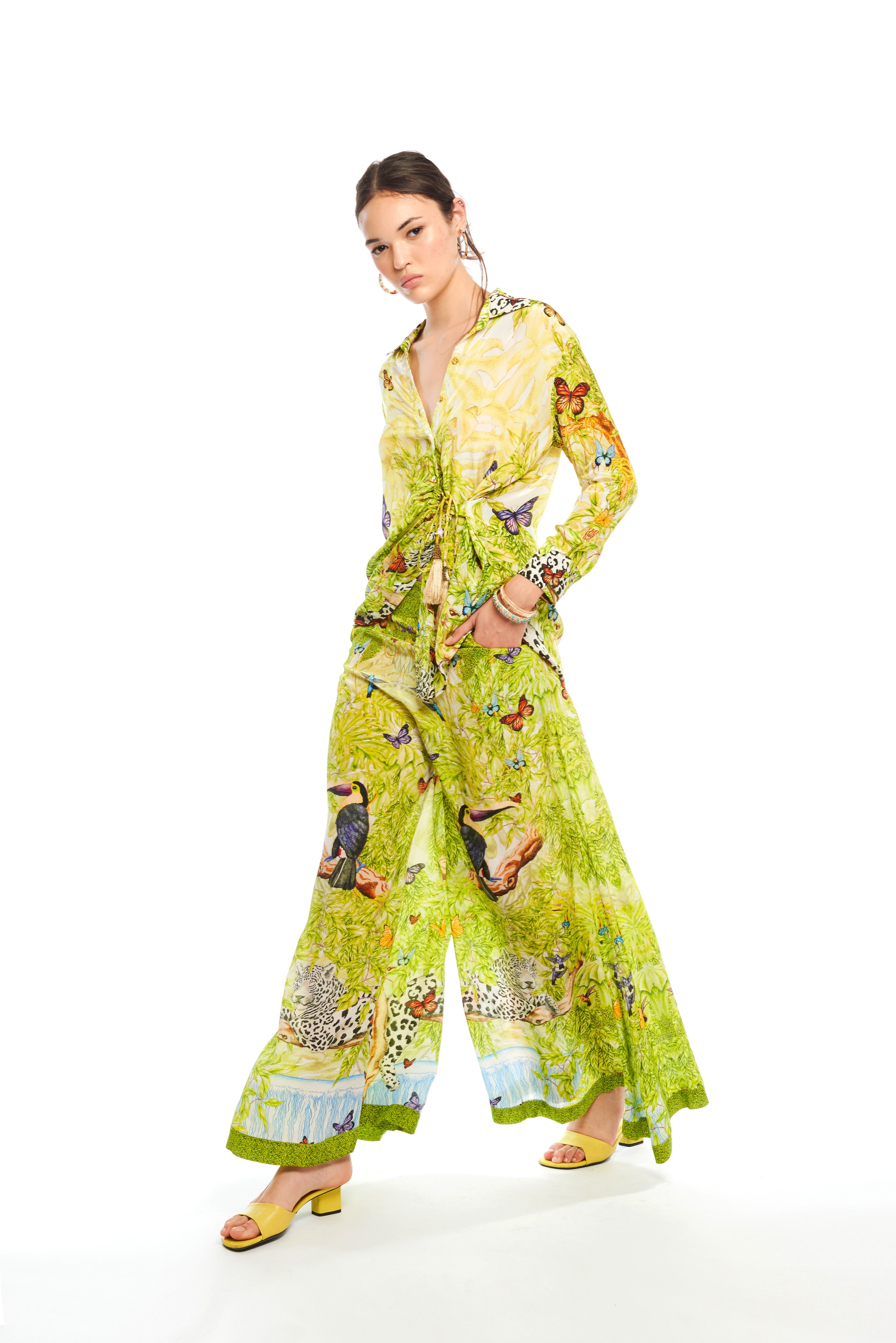 Asymmetrical Draped Shirt Jungle Day in natural crêpe