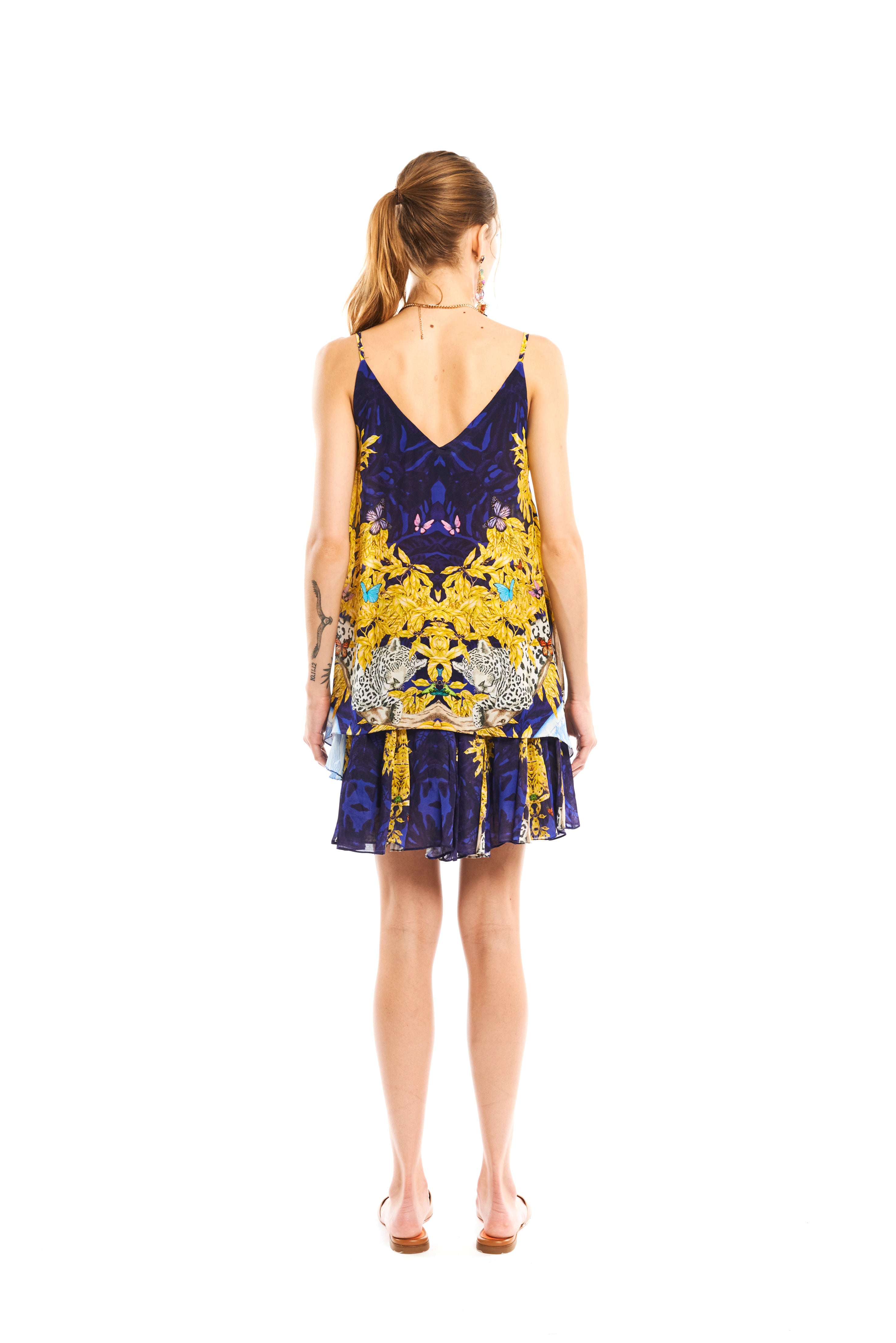 A-shape tank top in Jungle Night print, natural crepe