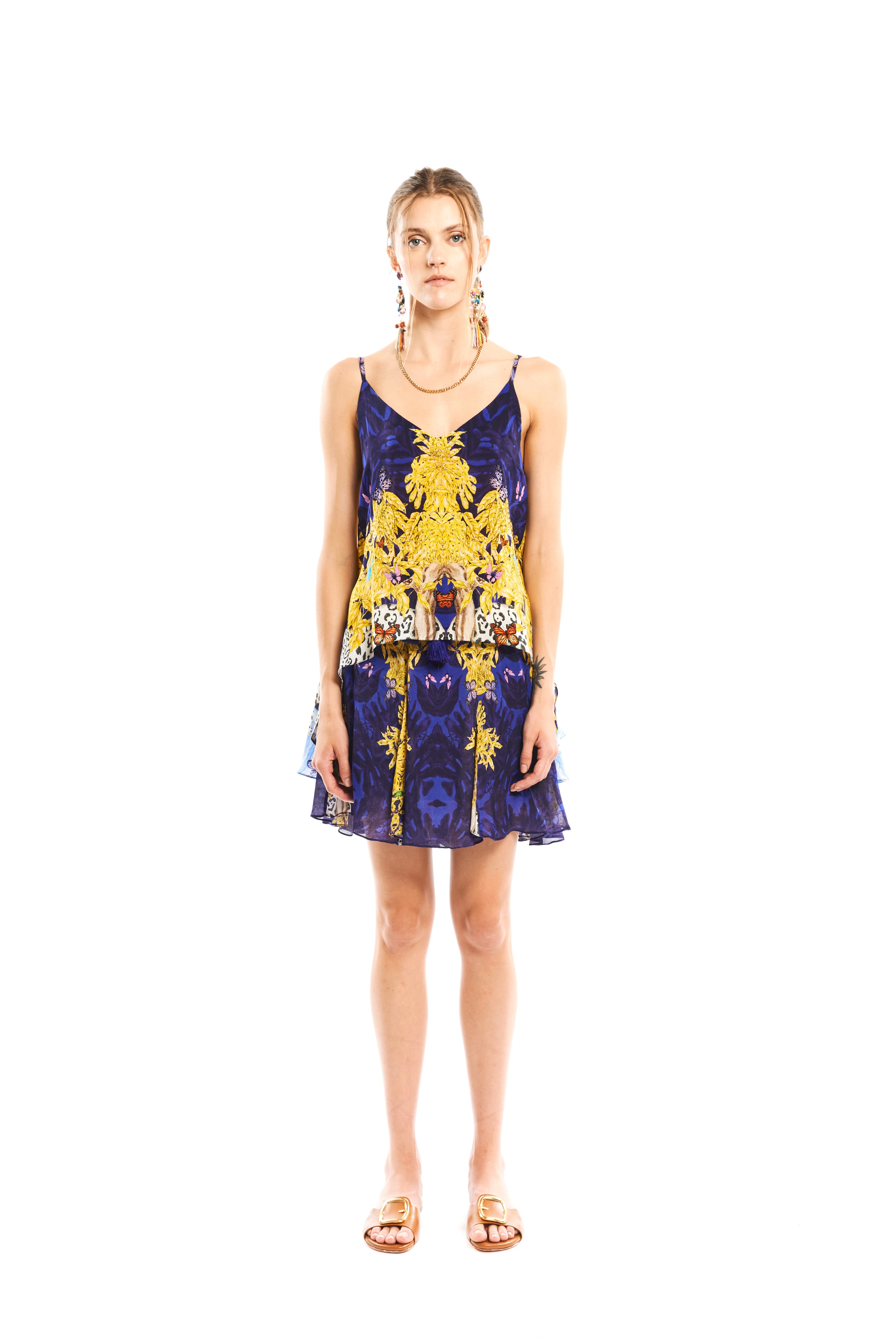 A-shape tank top in Jungle Night print, natural crepe
