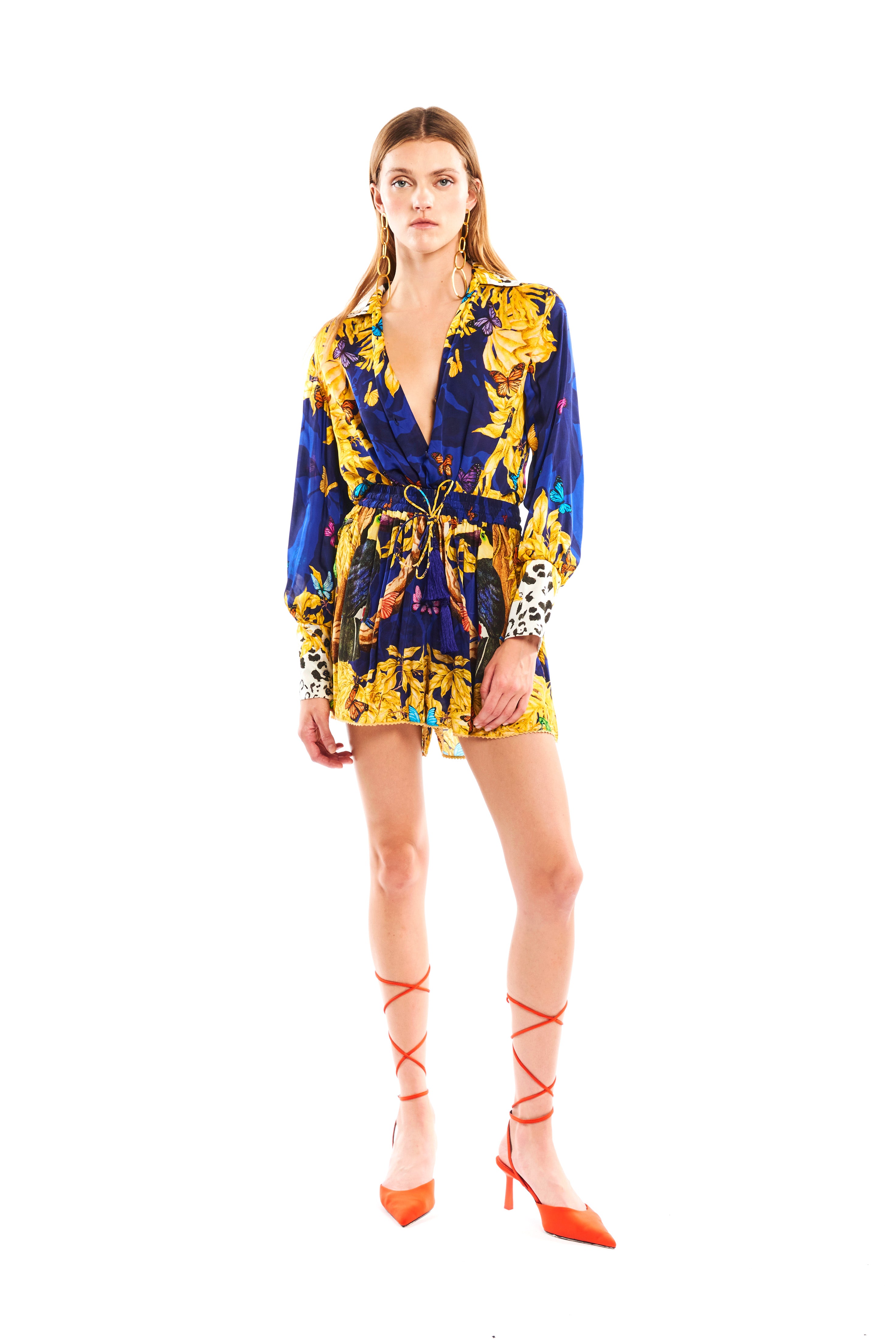 Boho shorts in Jungle Night print, natural crepe