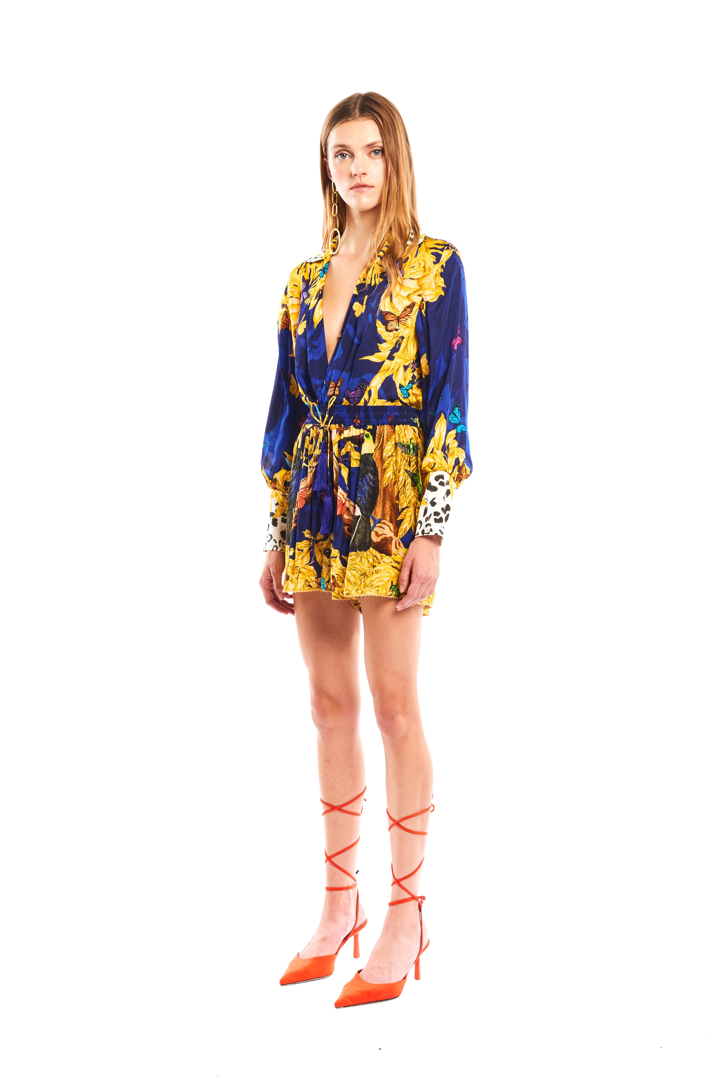 Boho shorts in Jungle Night print, natural crepe