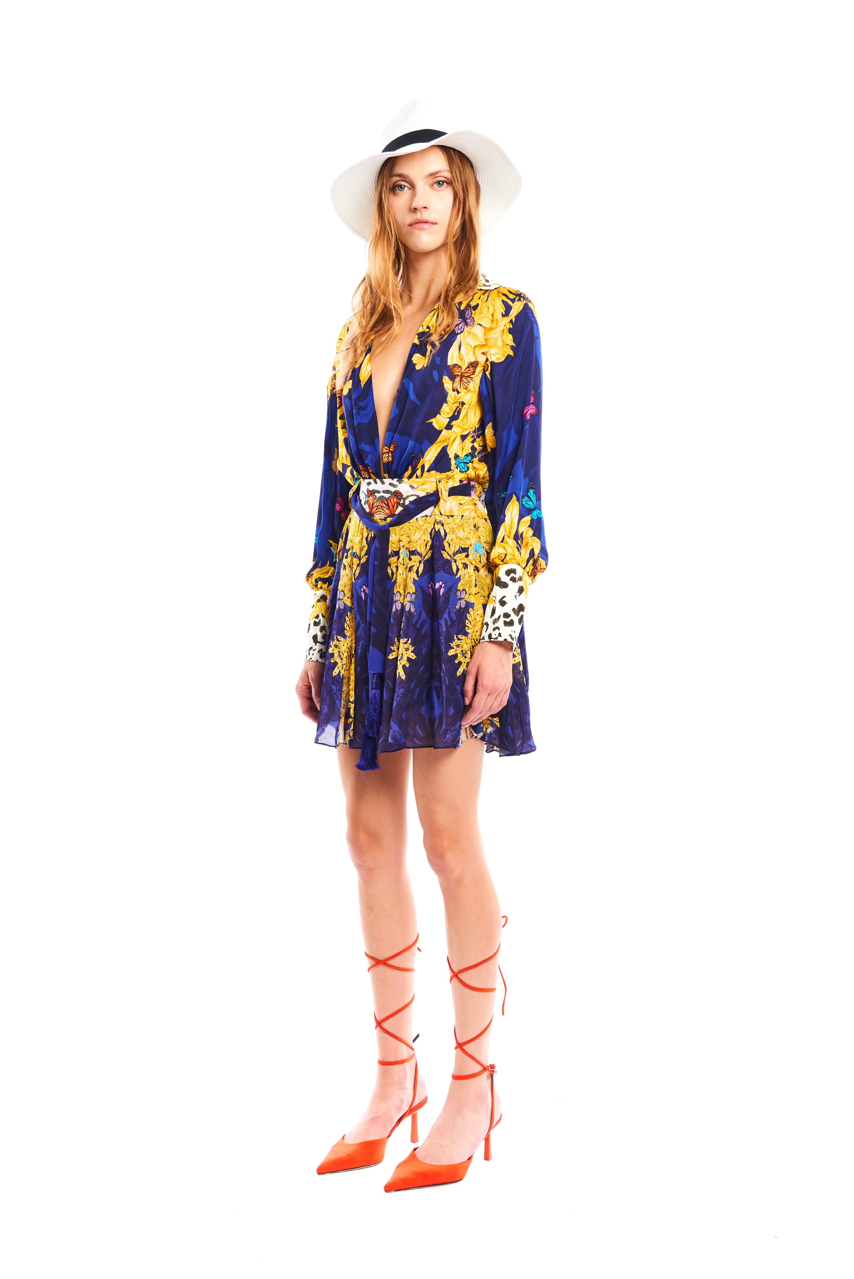 Triangle mini skirt in Jungle Night print, georgette satin
