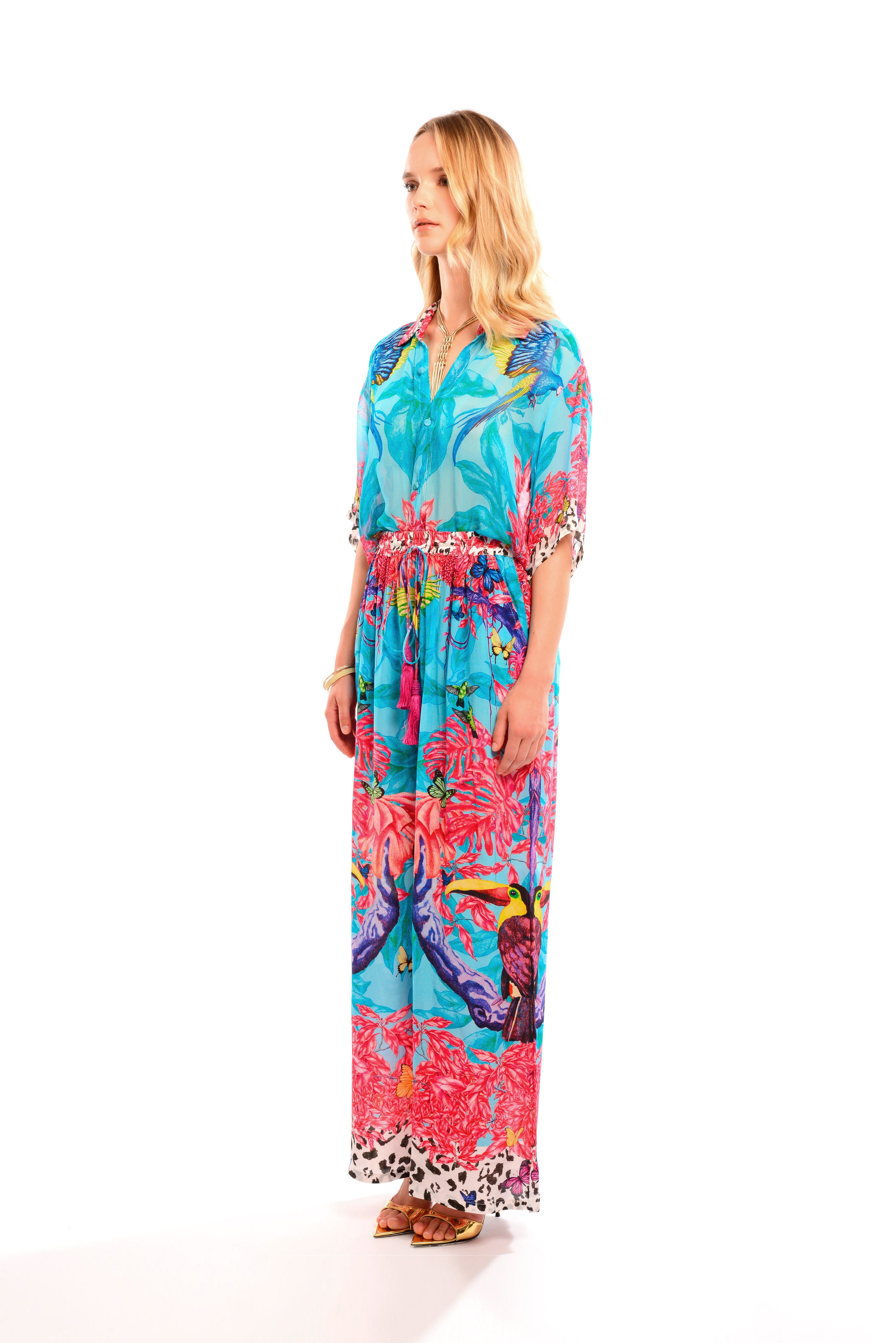 Half sleeve shirt in Jungle Pop print, georgette viscose