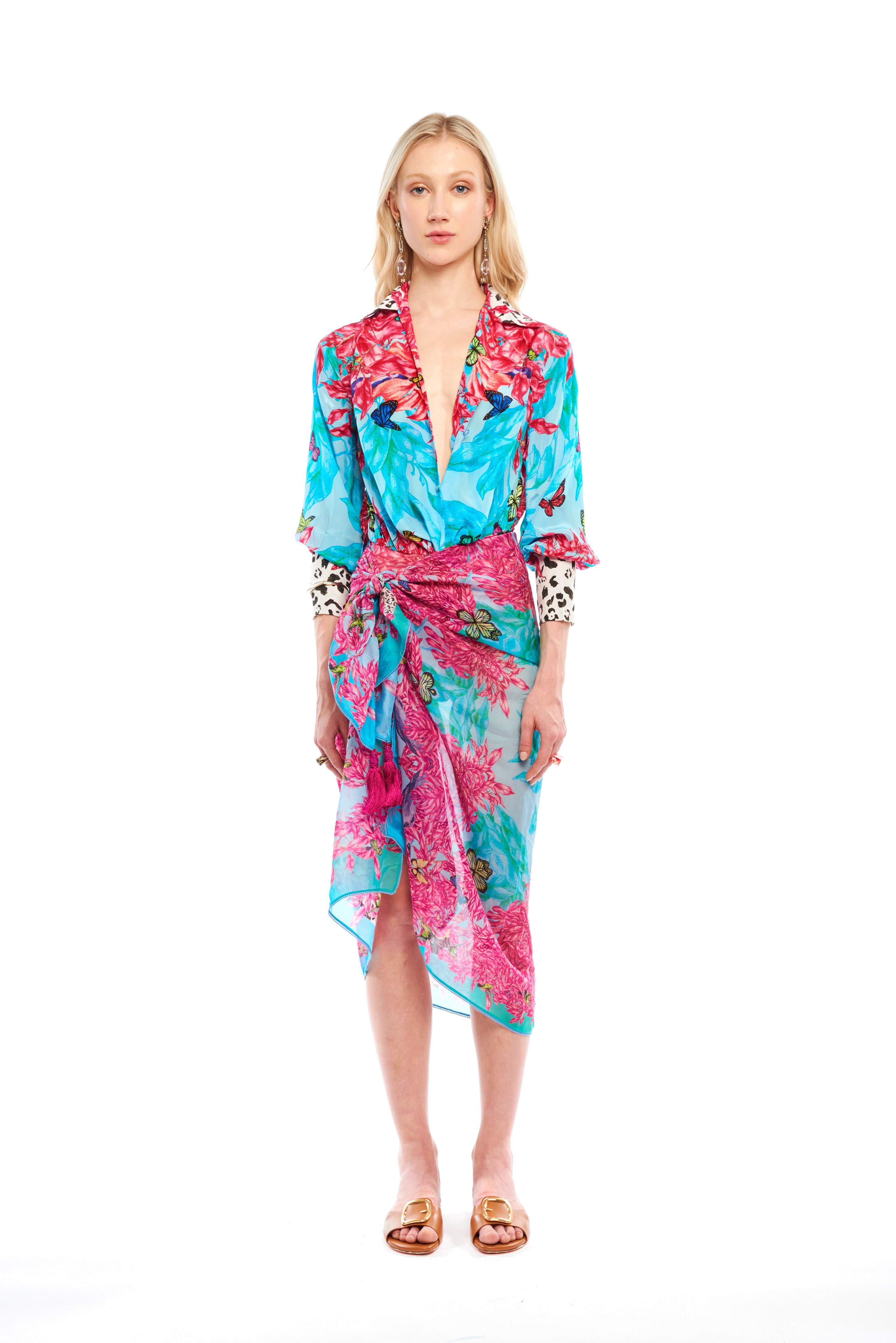Long Jungle Pop scarf in Taby silk