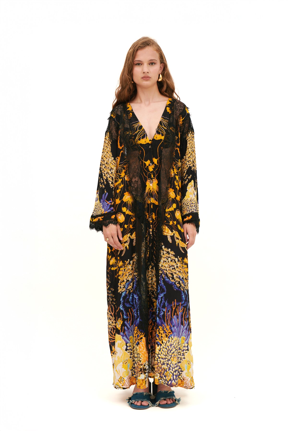 KIMONO COVER UP WITH LACE INSERTS