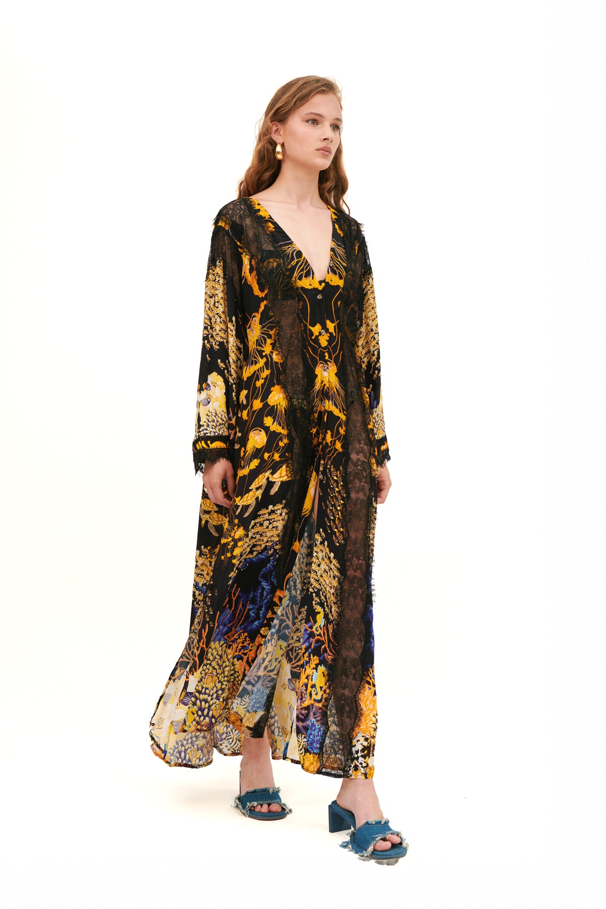 KIMONO COVER UP WITH LACE INSERTS