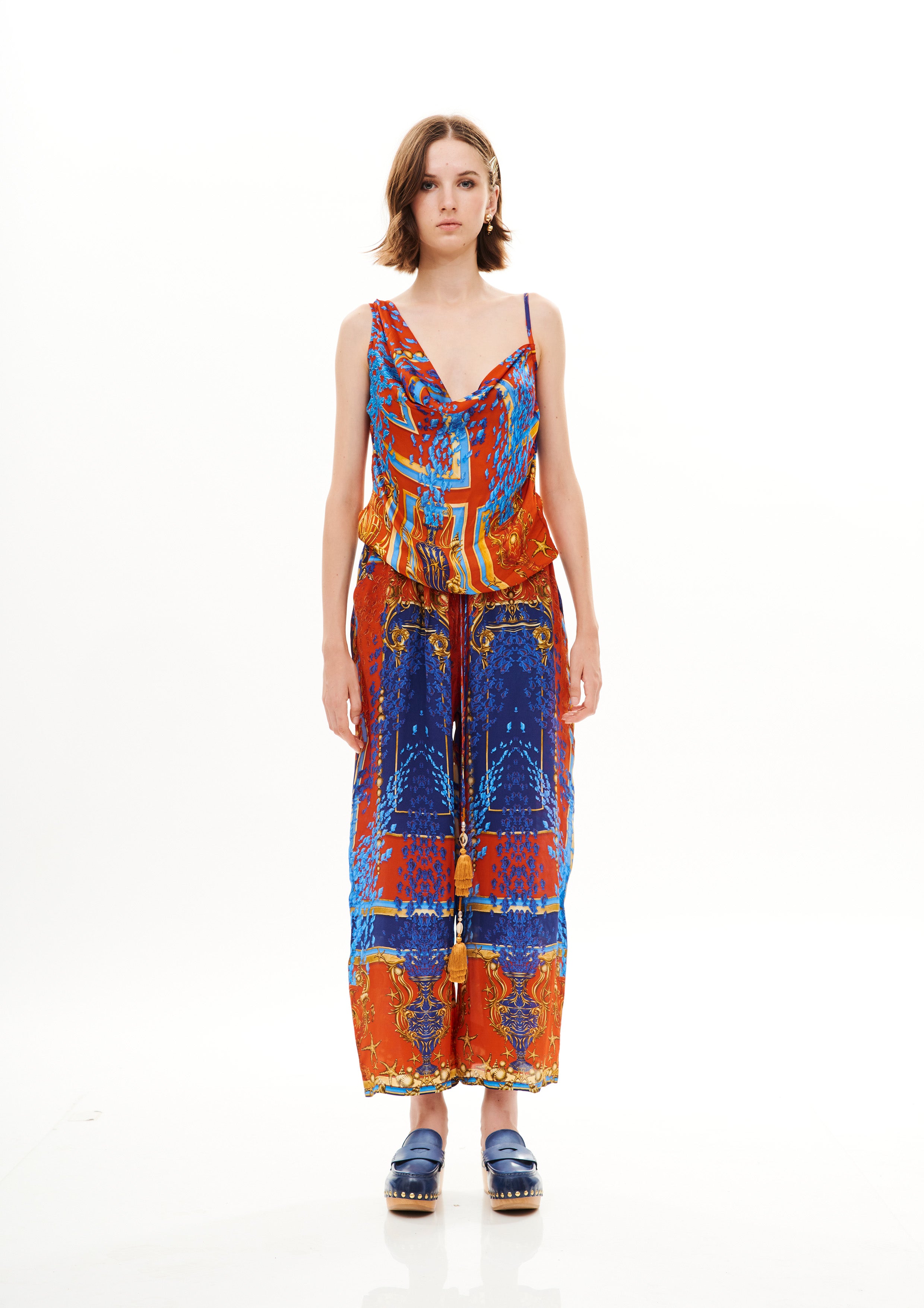 Long Lounge Pants Poseidon Dream Sunset in natural crepe