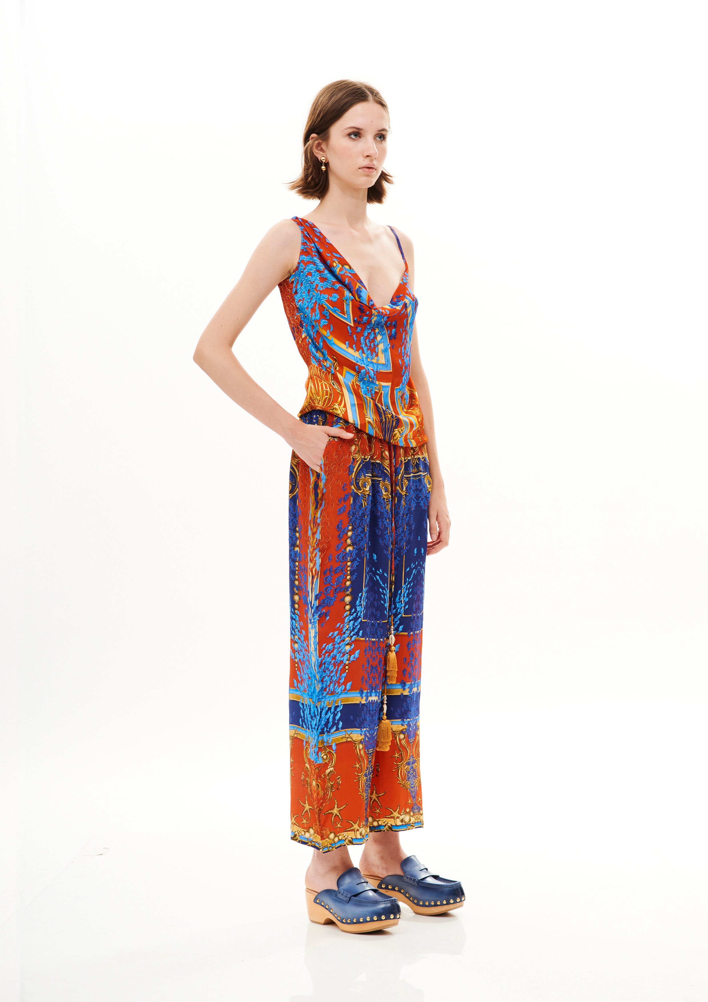 Long Lounge Pants Poseidon Dream Sunset in natural crepe