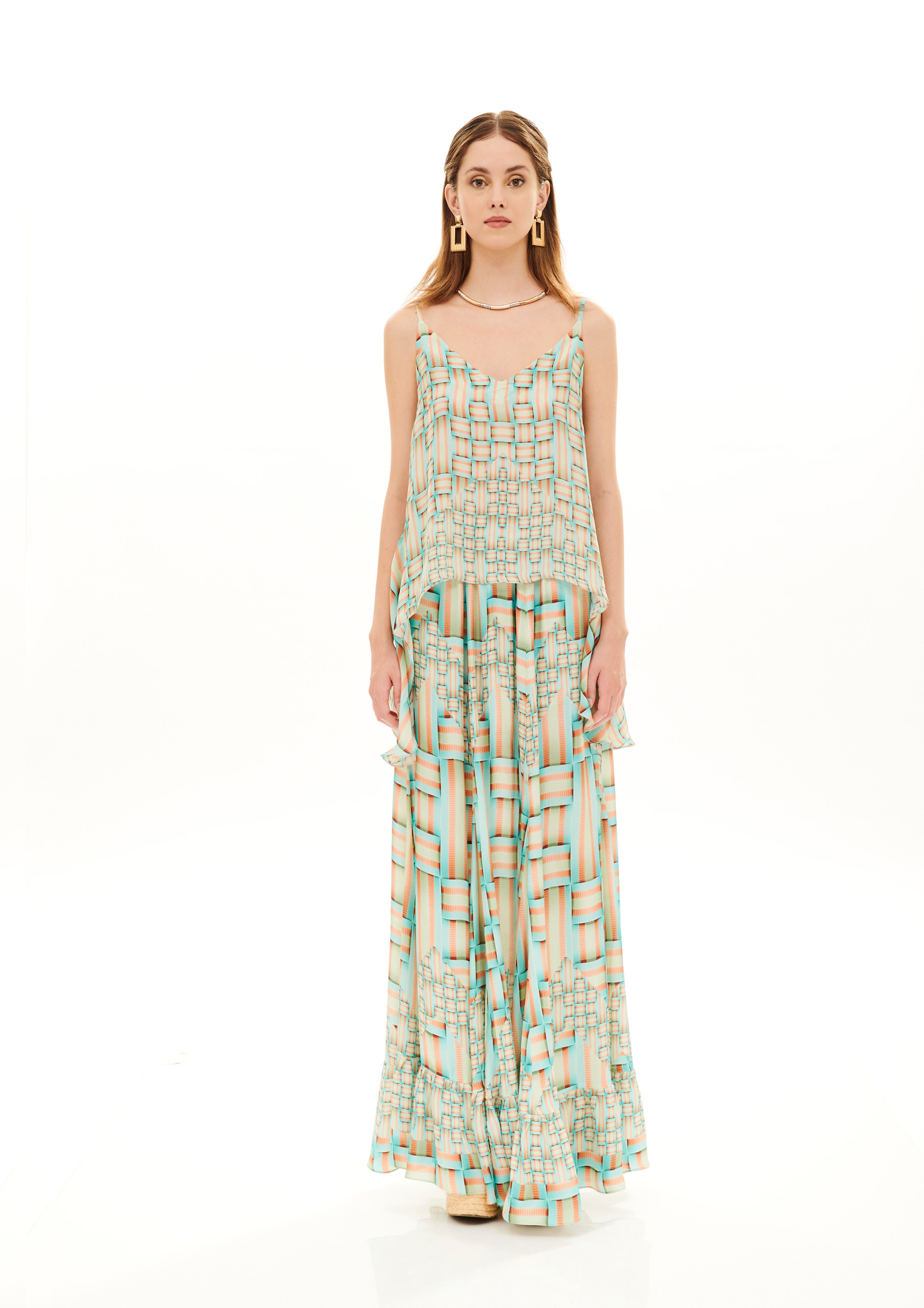Tulip Maxi Skirt Monogram Breeze Sunrise in cherry satin
