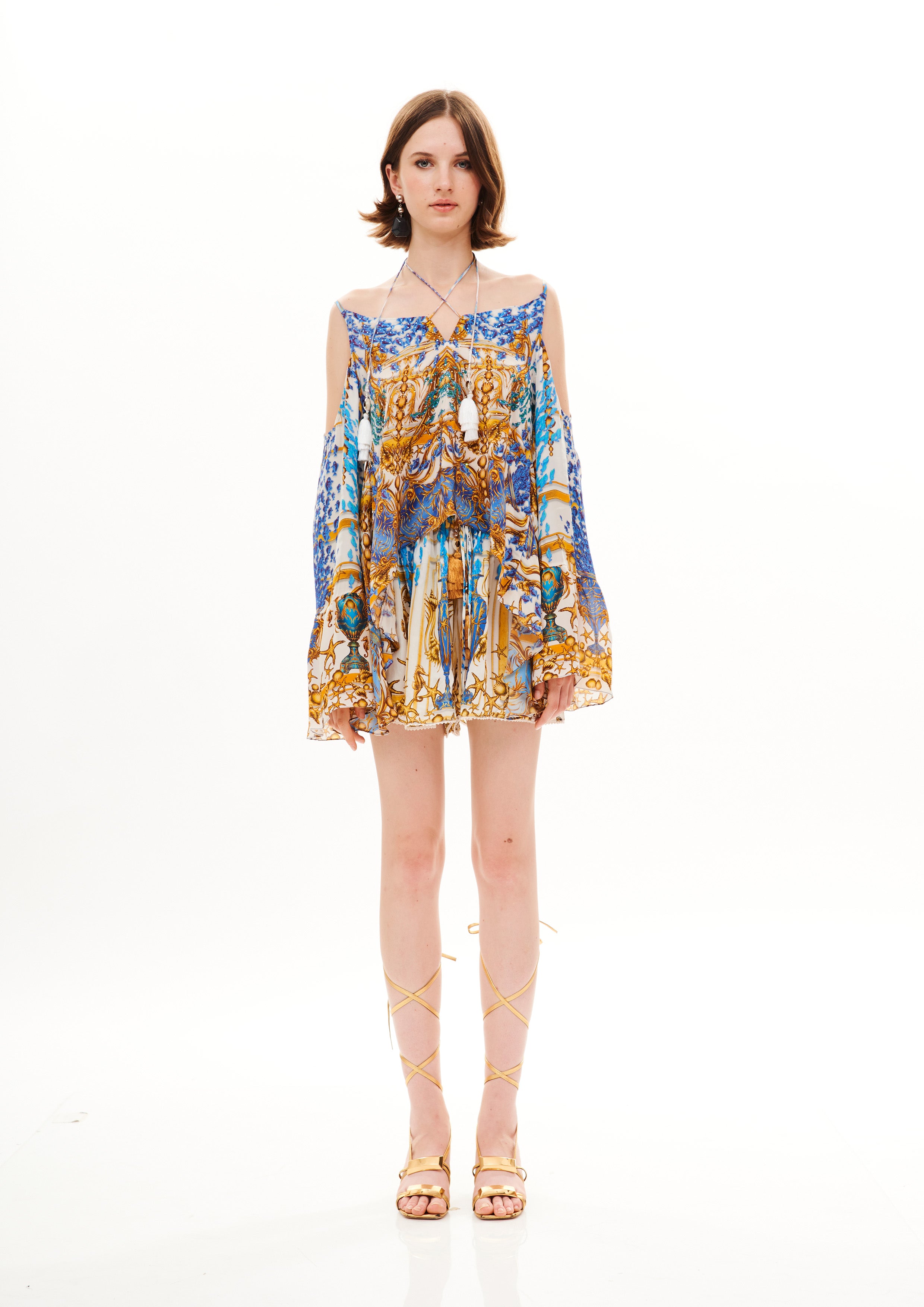 Bell Tank Top with Arms Poseidon Dream Day in natural crepe
