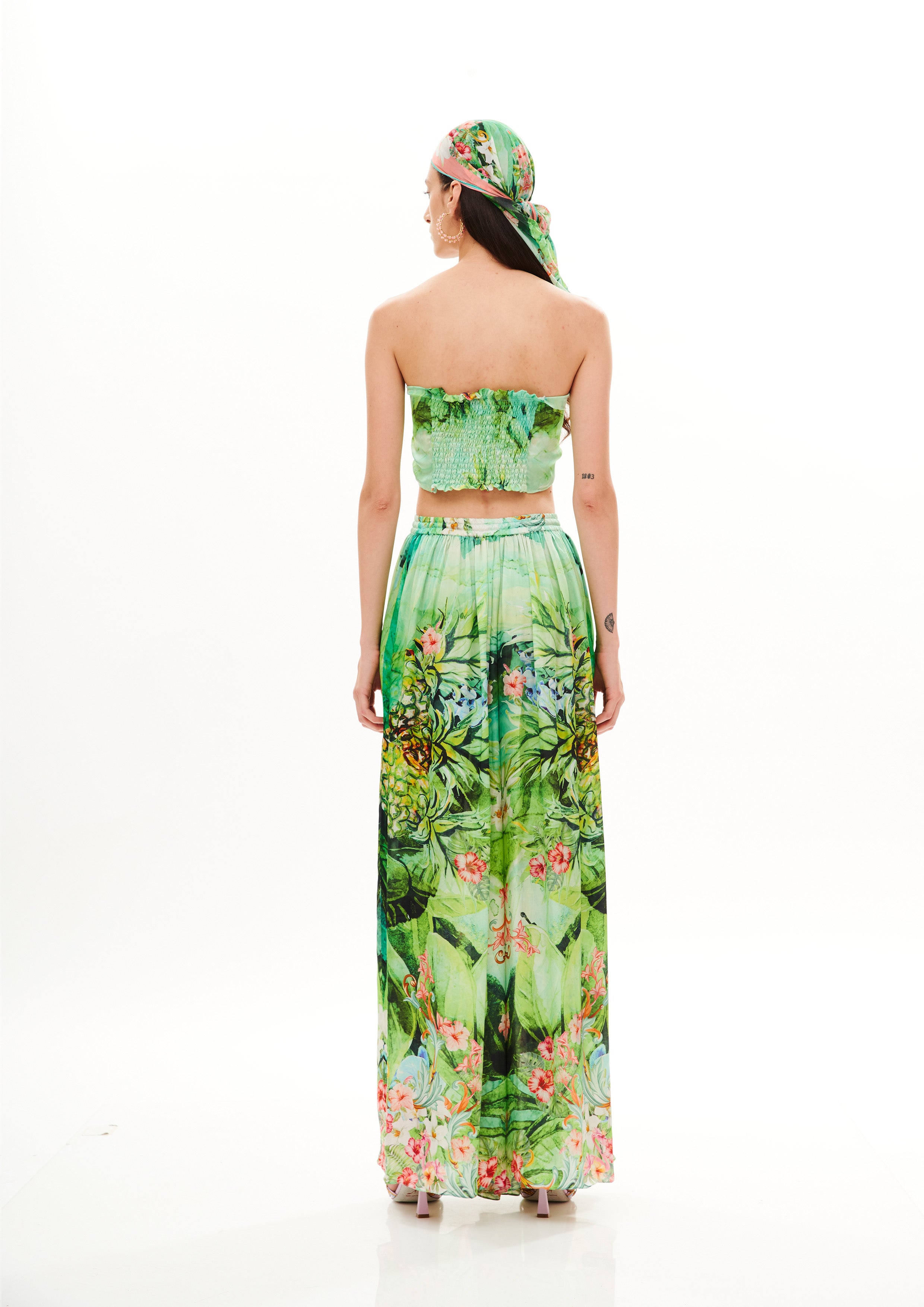 Maxi Pocket Pants Tropical Breeze Garden in cherry satin