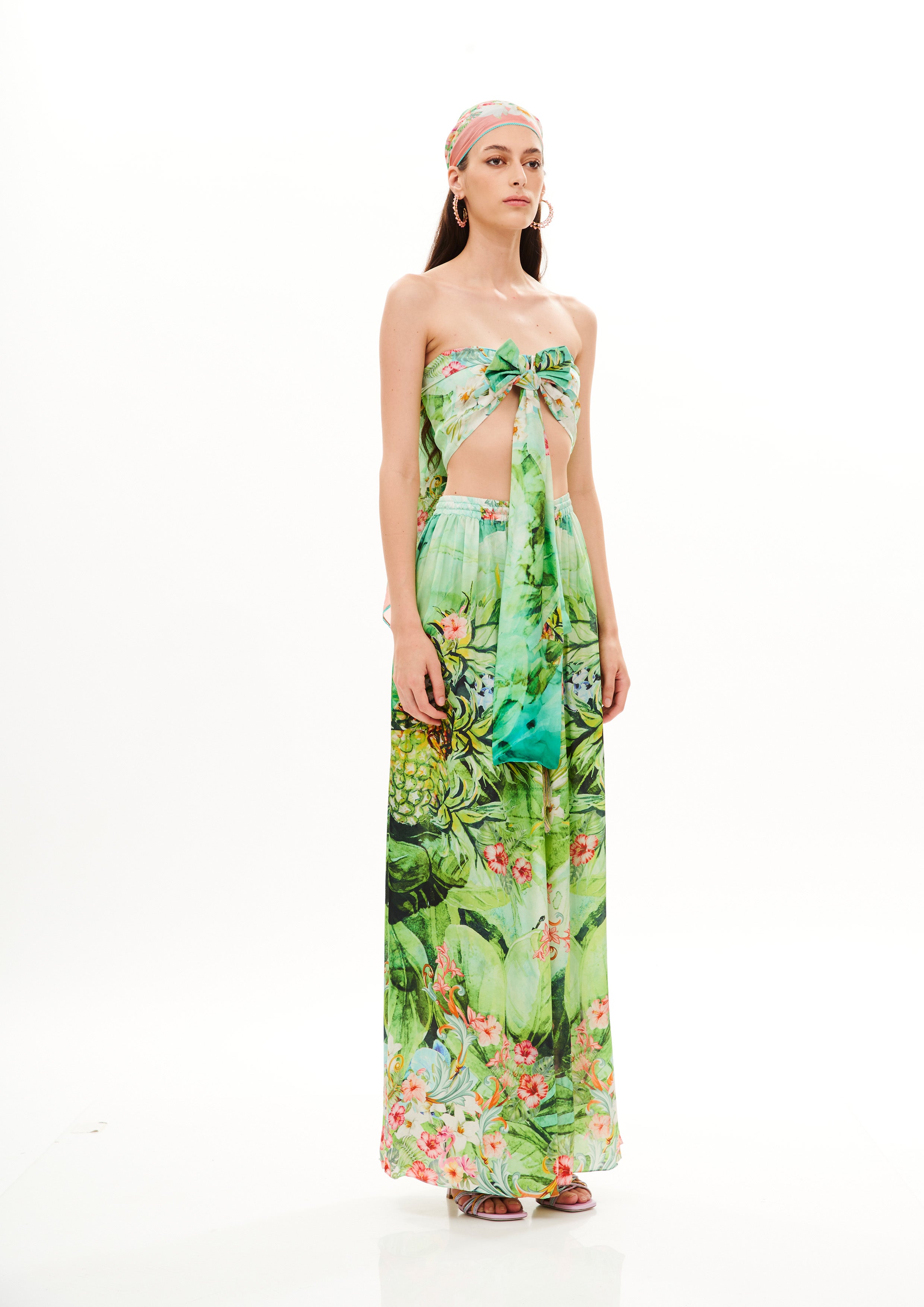 Bow Crop Top Bra Tropical Breeze Garden in natural crepe