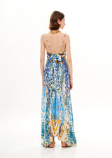 V-SHAPE LONG DRESS WITH BACK BOW
