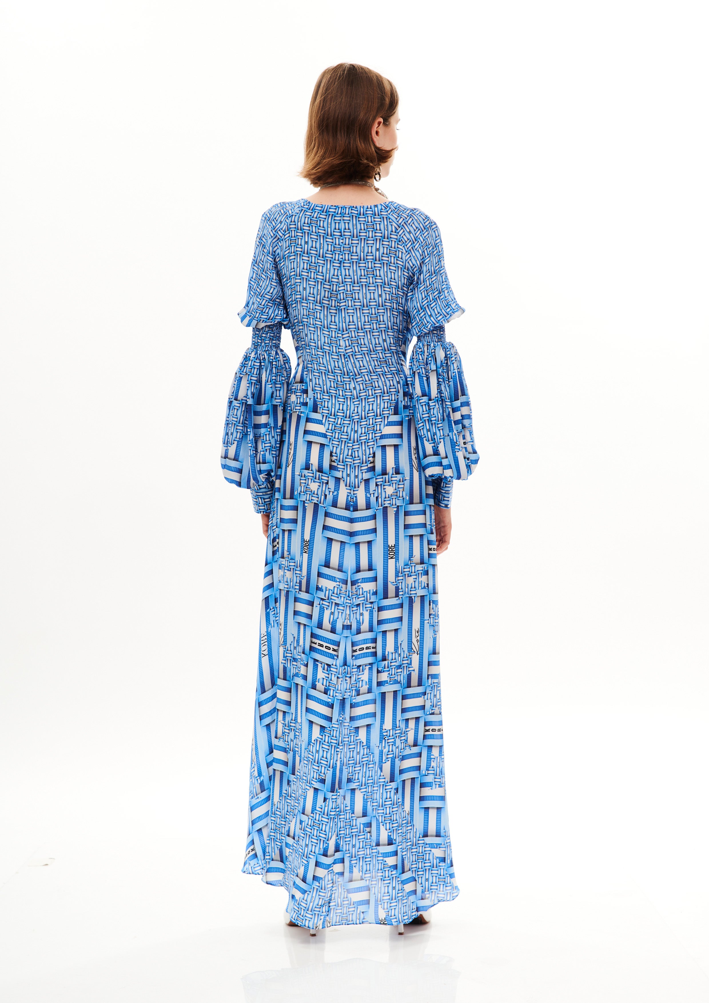 Bow Draped Long Dress Monogram Dream Day in natural crepe