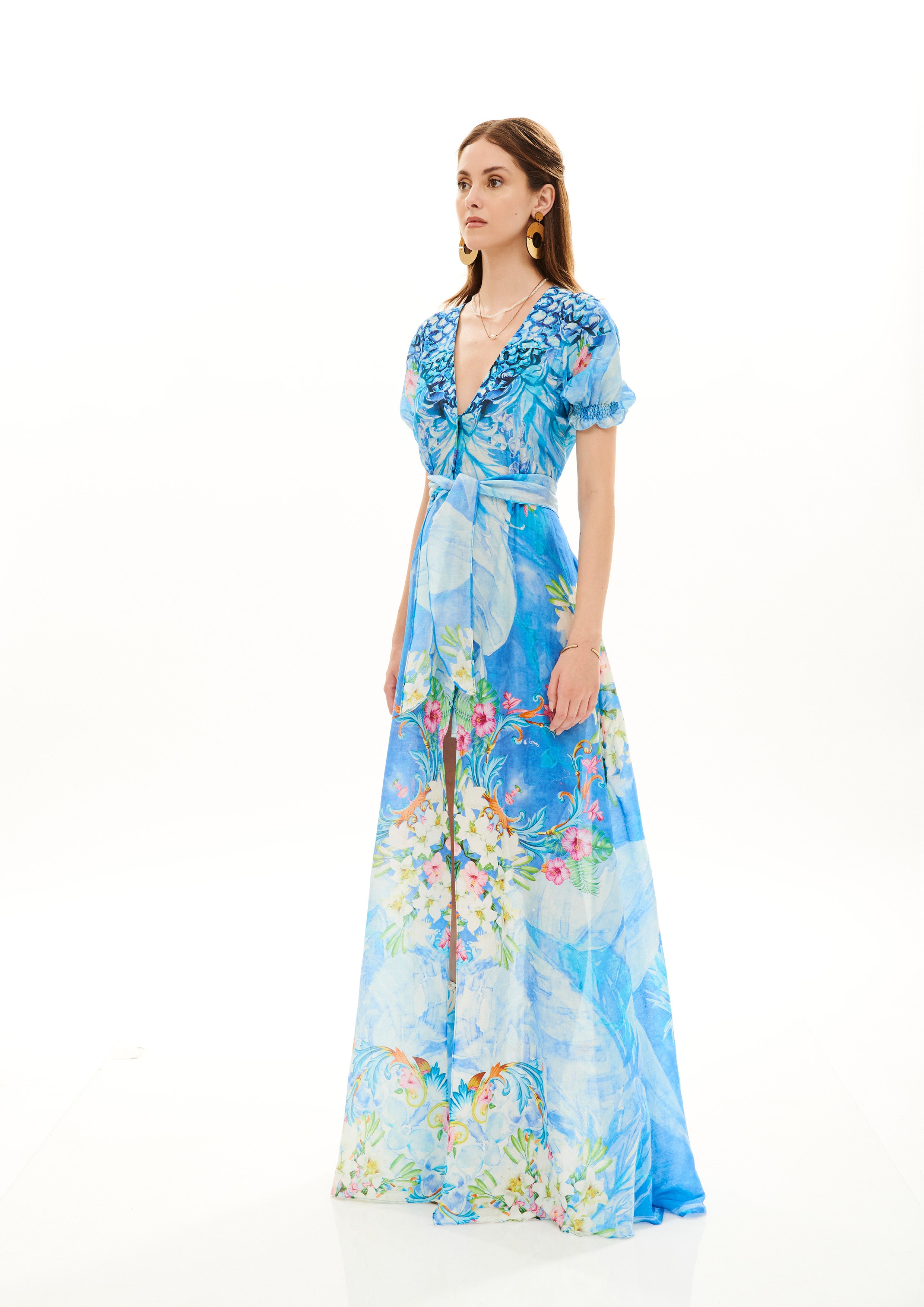 Bow Knot Short Sleeves Dress Tropical Fresh Breeze in chandery fabric