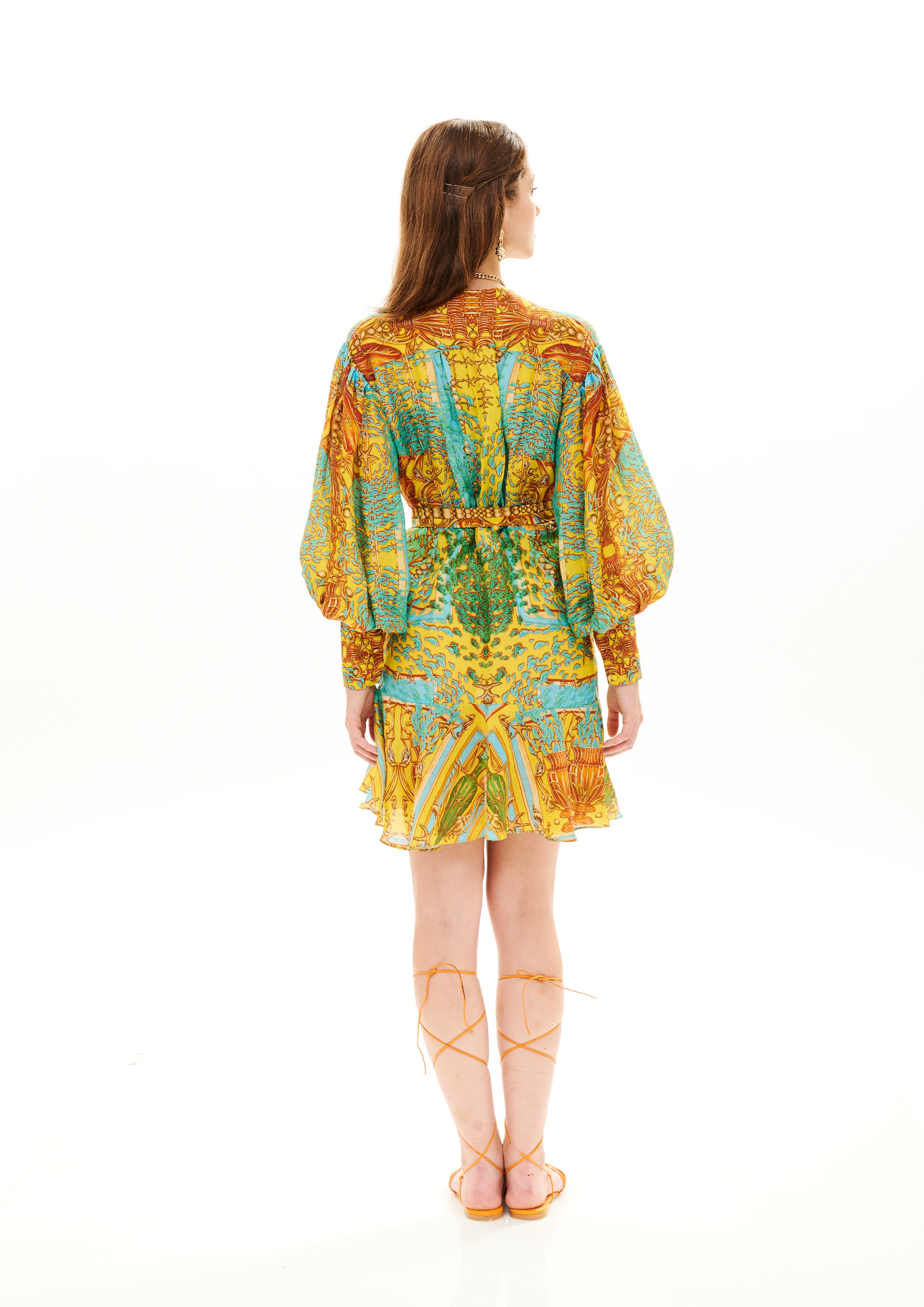 Short Puff Chemisier Poseidon Dream Sunrise in natural crepe