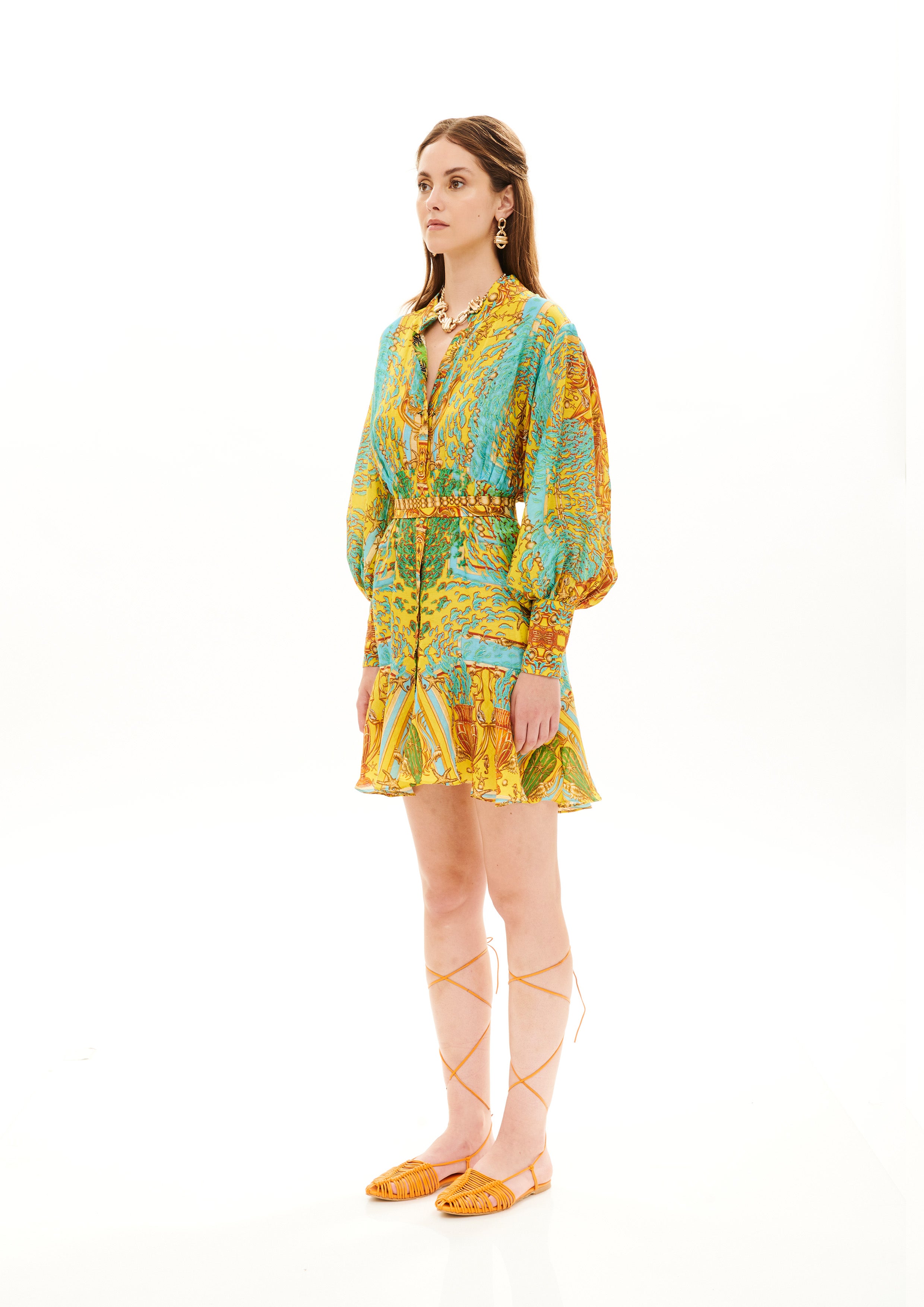 Short Puff Chemisier Poseidon Dream Sunrise in natural crepe