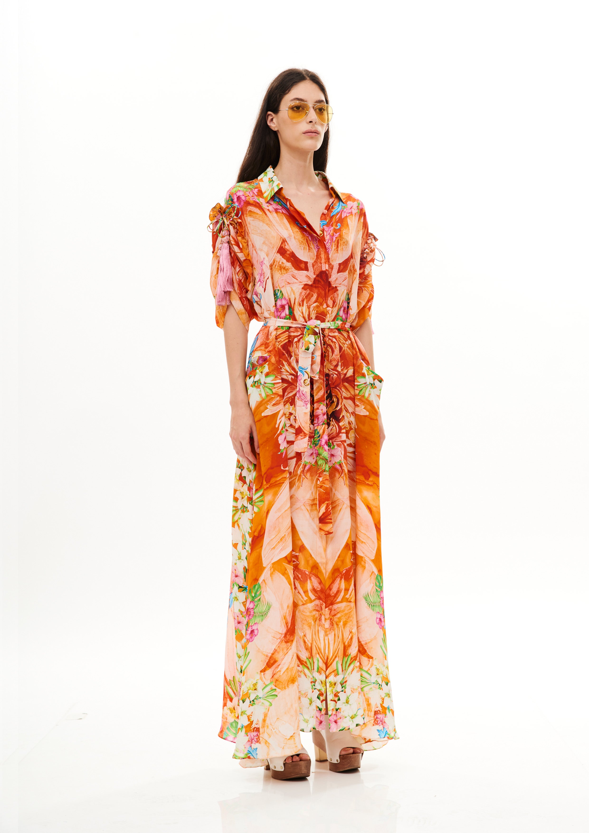 Chemisier Tropical Breeze Sunrise in natural crepe