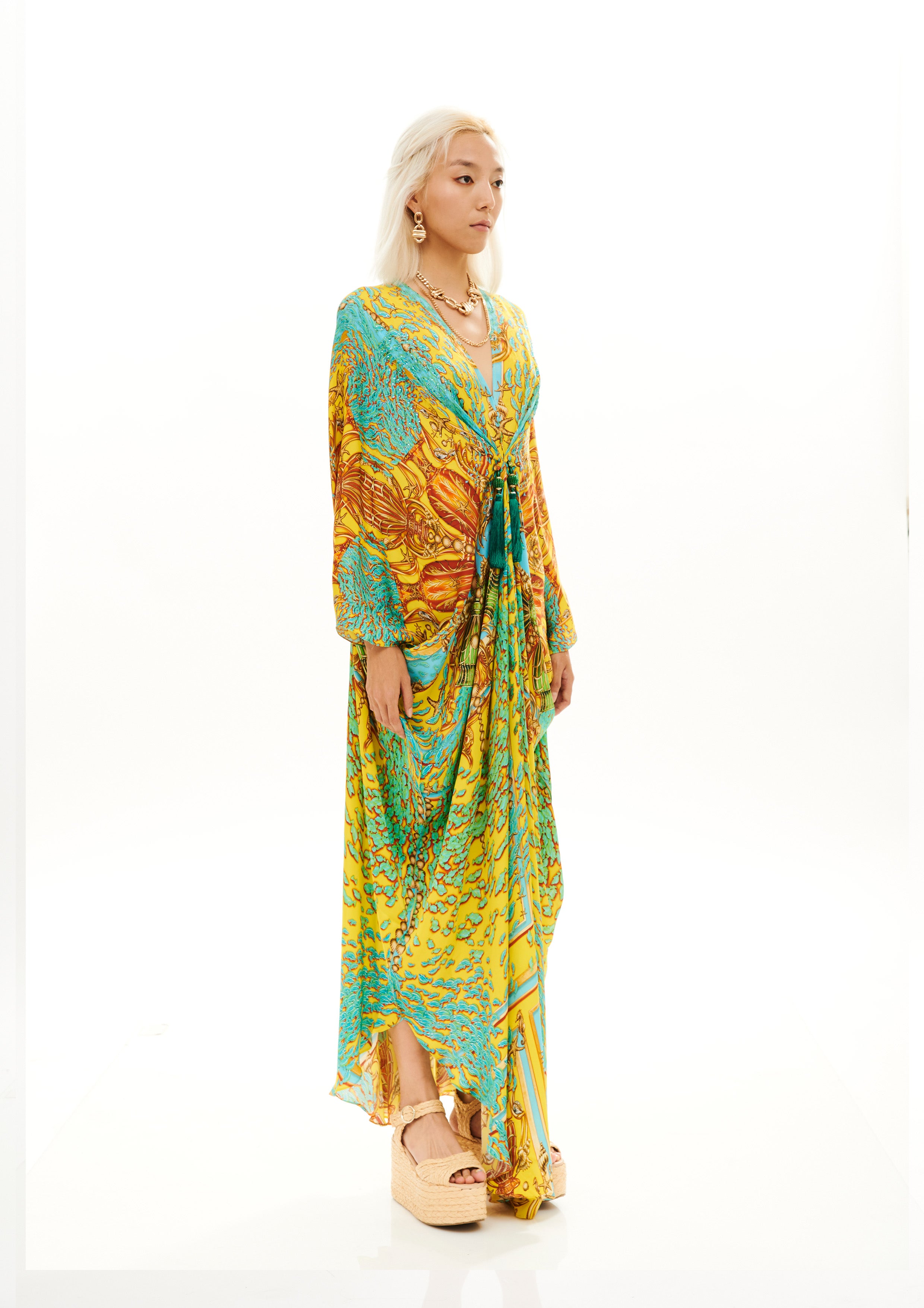 Stella Gathered Cover-Up Poseidon Dream Sunrise in cherry satin