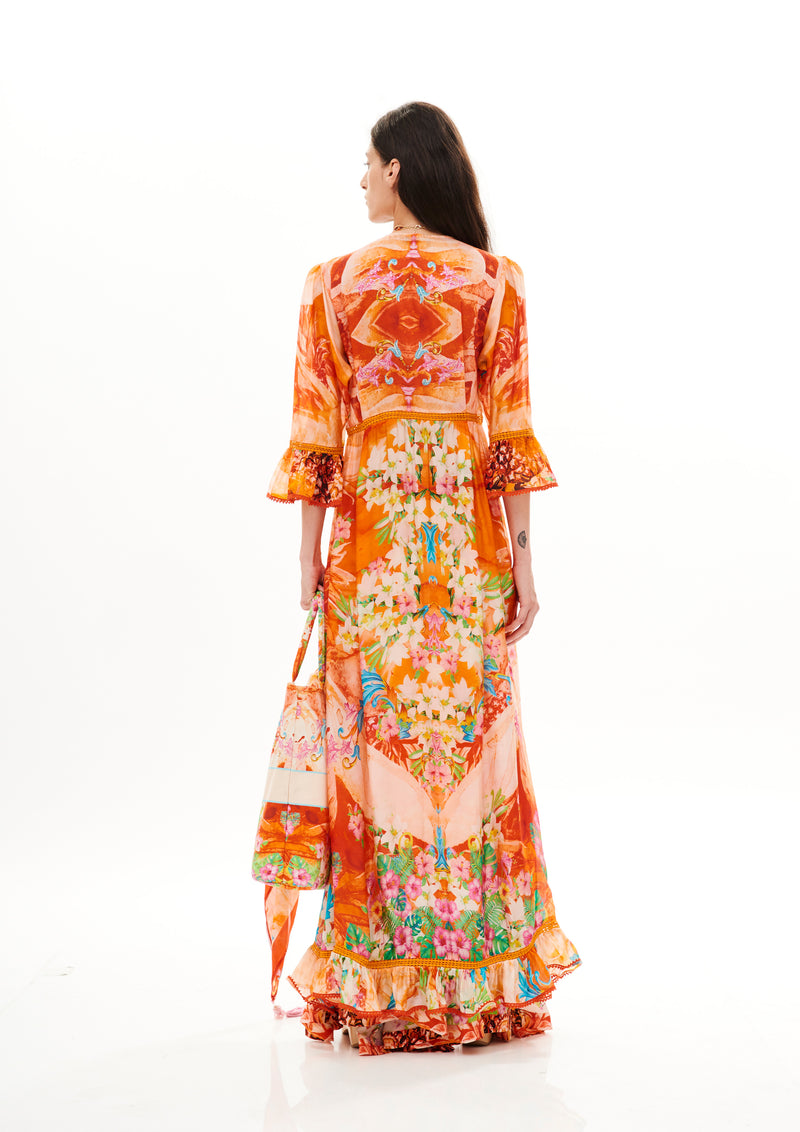 LONG COVERUP WITH RUFFLE INSERTS