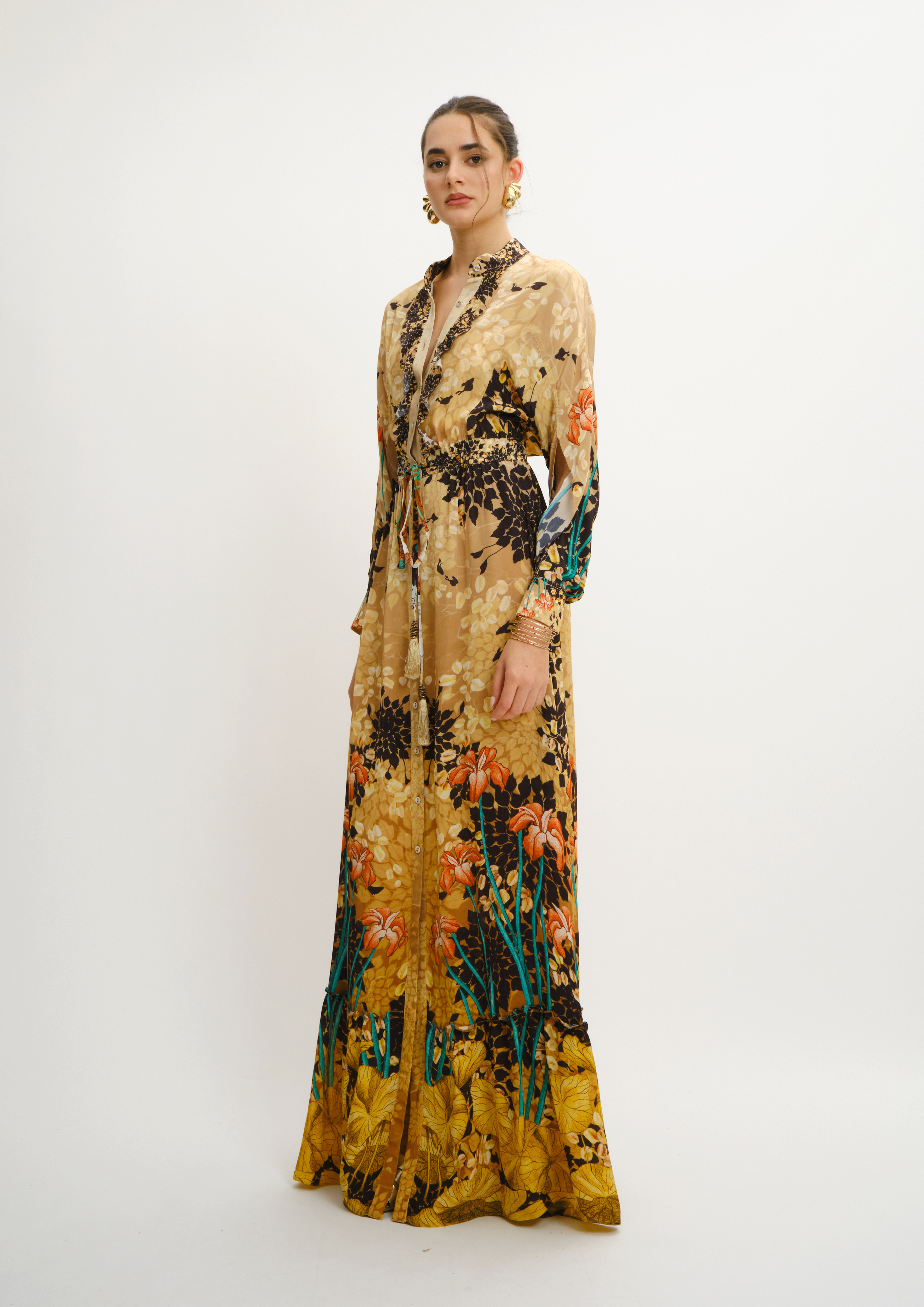 Long Sleeve Ruffle Chemisier Jardin De Lune in Natural Crepe
