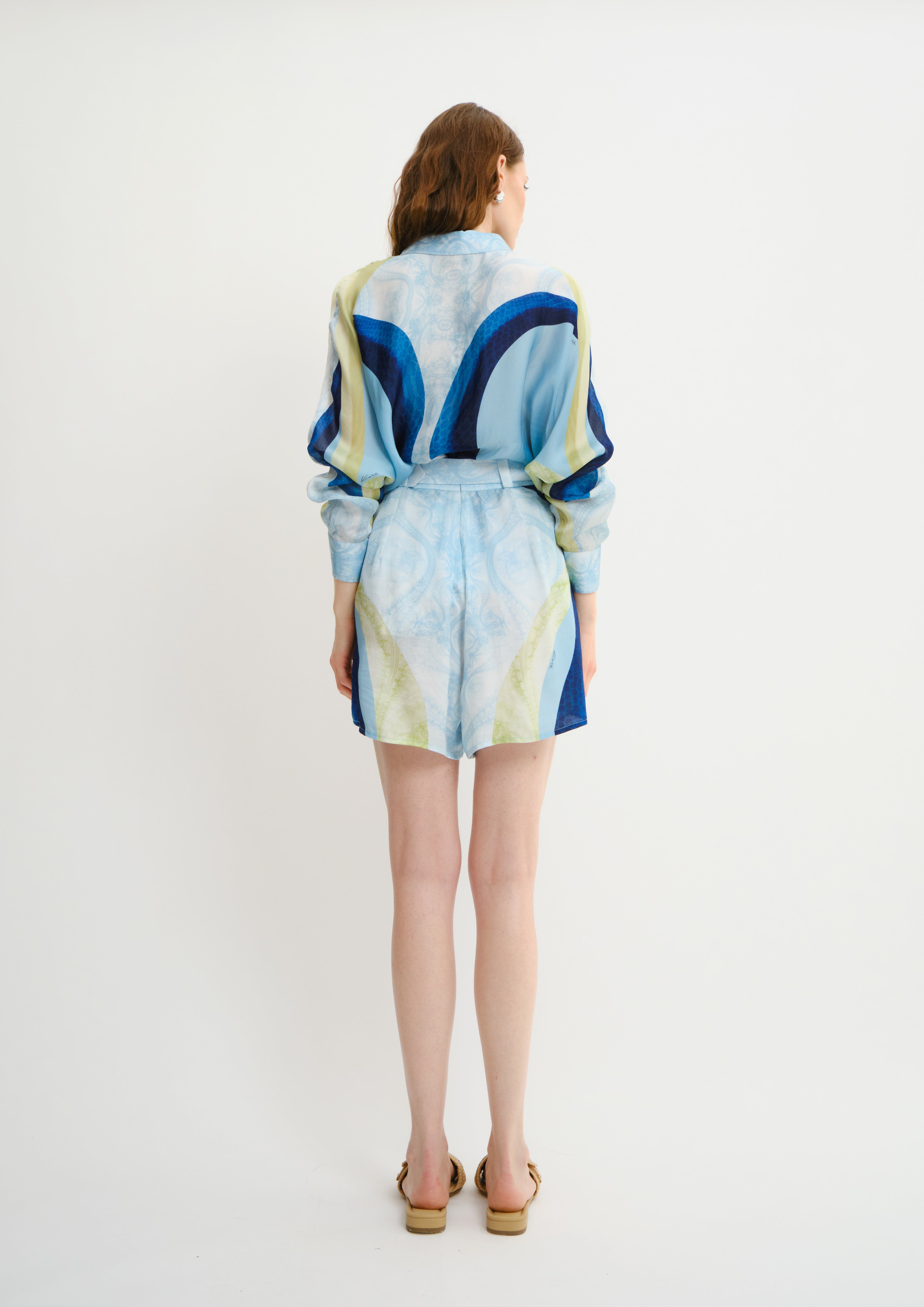 Ruffle Shirt Blooming Night in Georgette Satin