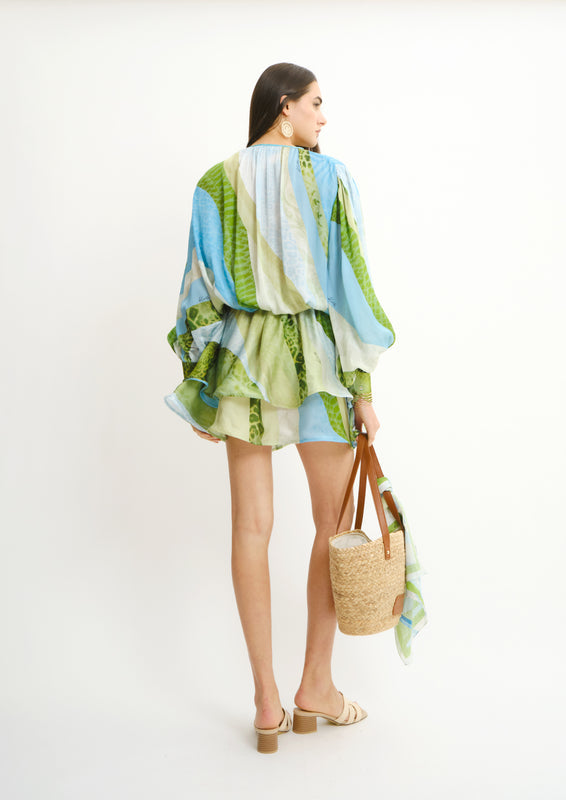 Long Sleeve Aura Mini Dress Sahara Sera in Organza Satin
