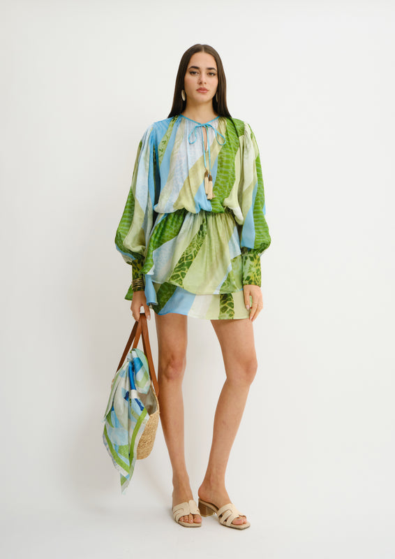 Long Sleeve Aura Mini Dress Sahara Sera in Organza Satin
