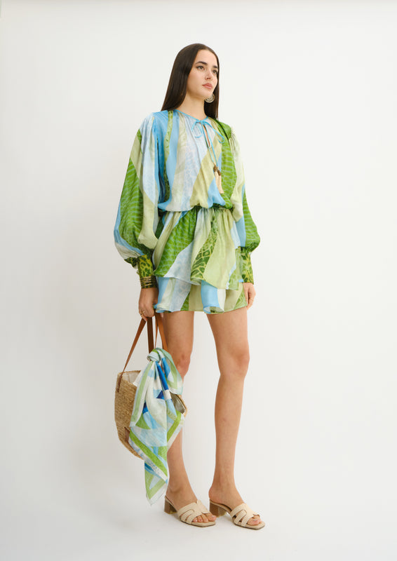 Long Sleeve Aura Mini Dress Sahara Sera in Organza Satin
