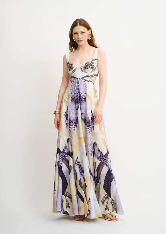 Cutout Bustier Maxi Dress Sahara Notte in Chandery Fabric
