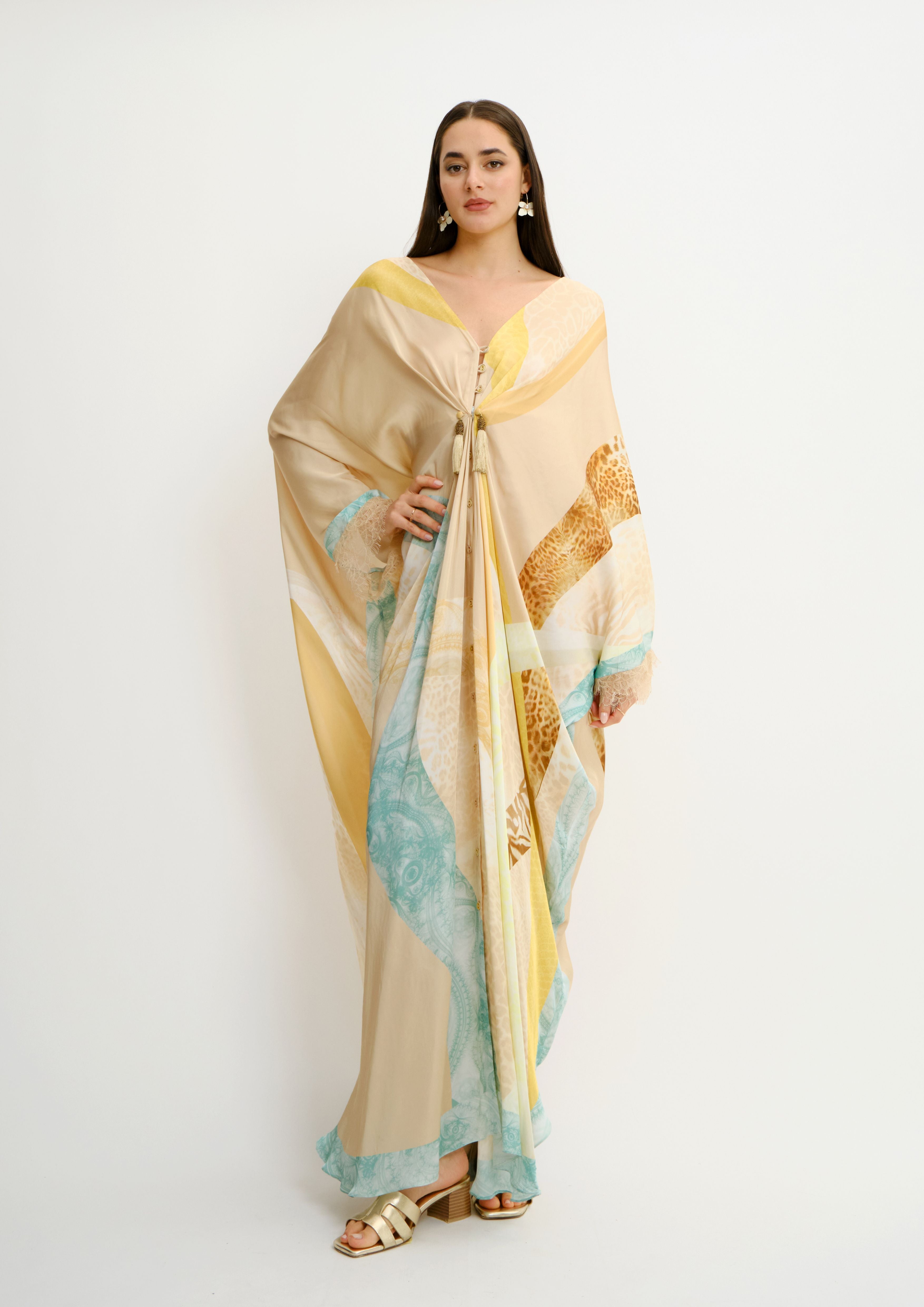 Stella Gathered Cover-Up Sahara Giorno in Cherry Satin & Lace
