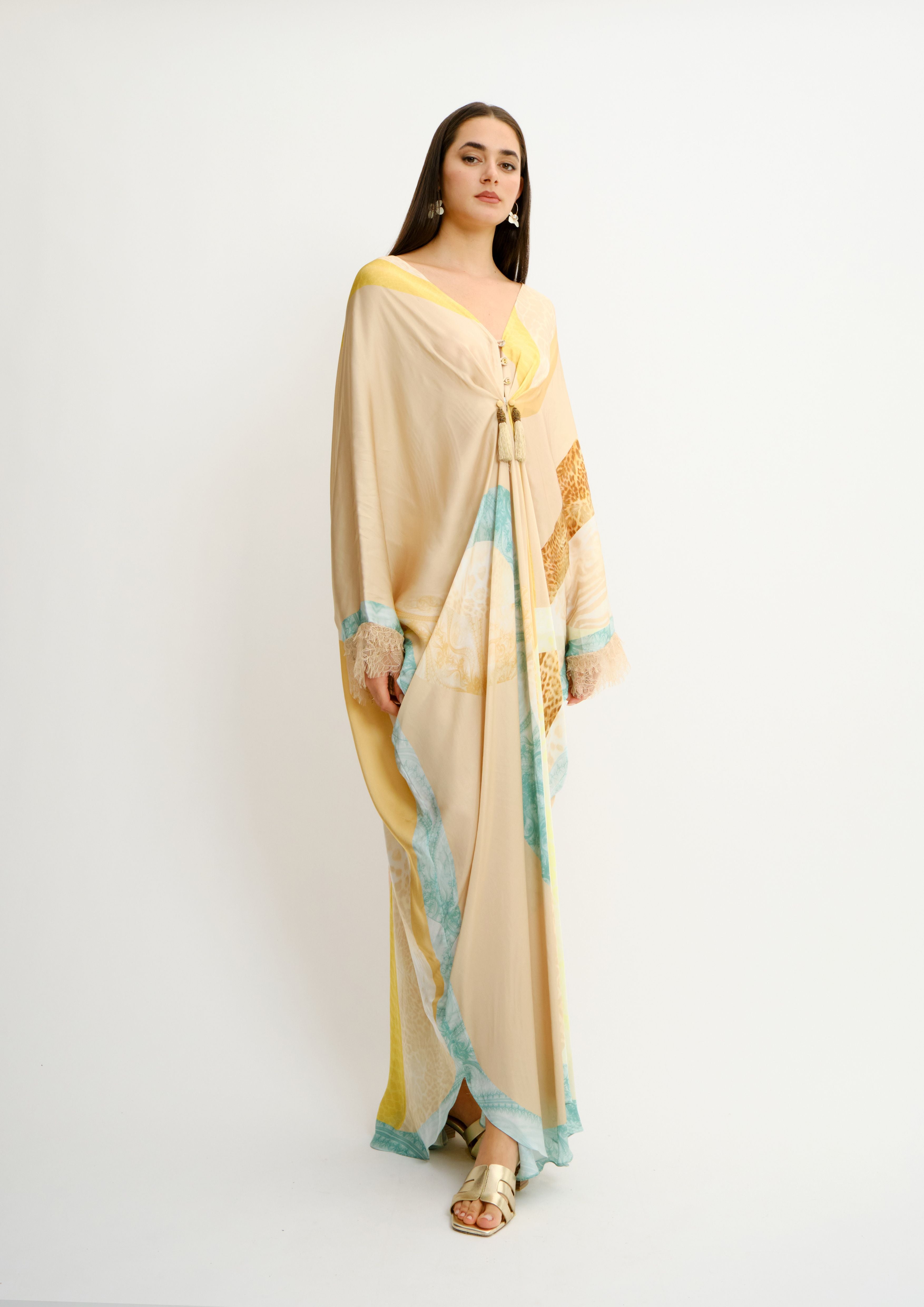 Stella Gathered Cover-Up Sahara Giorno in Cherry Satin & Lace
