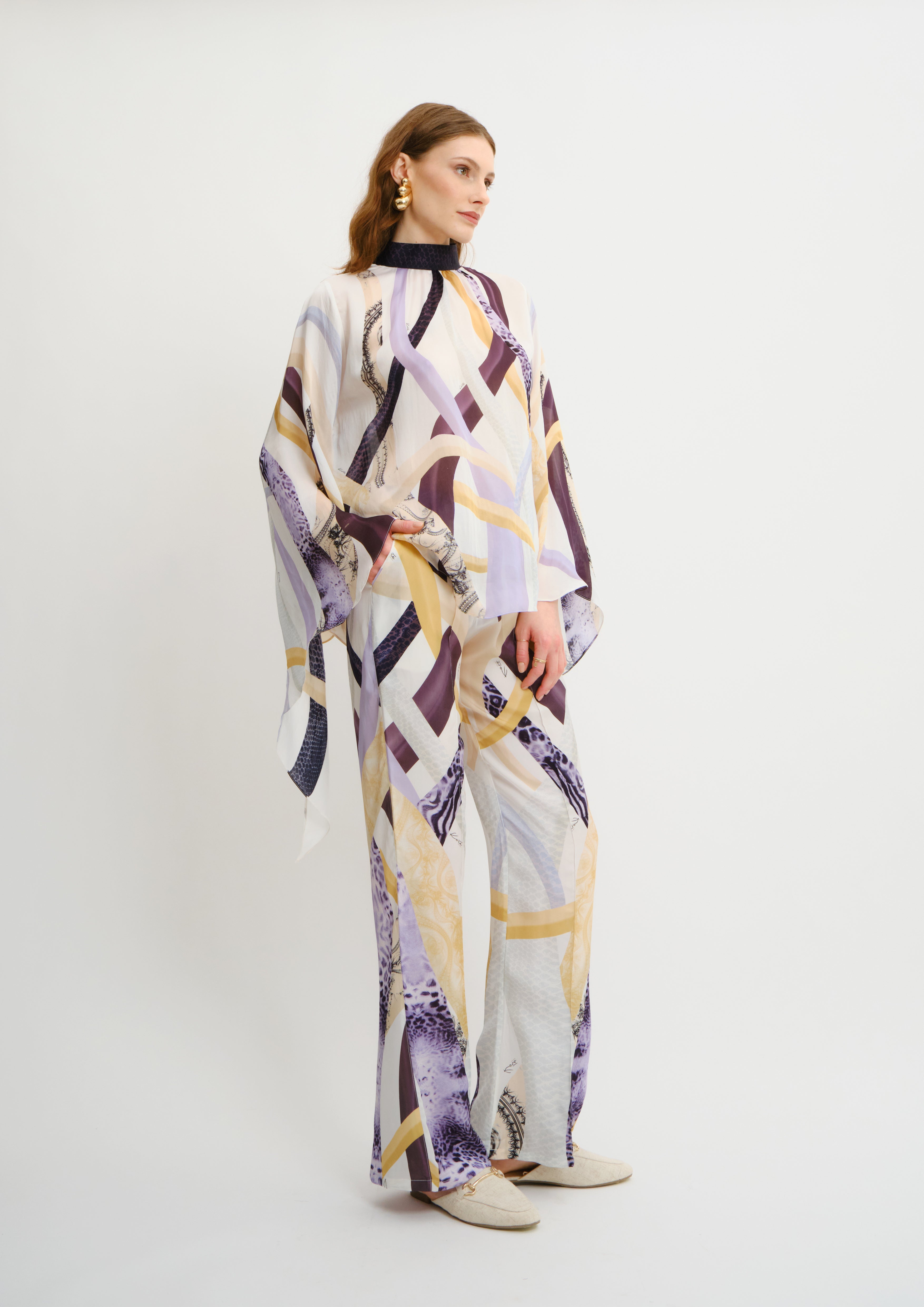 Straight-Fit Summer Trousers Sahara Notte in Linen Satin