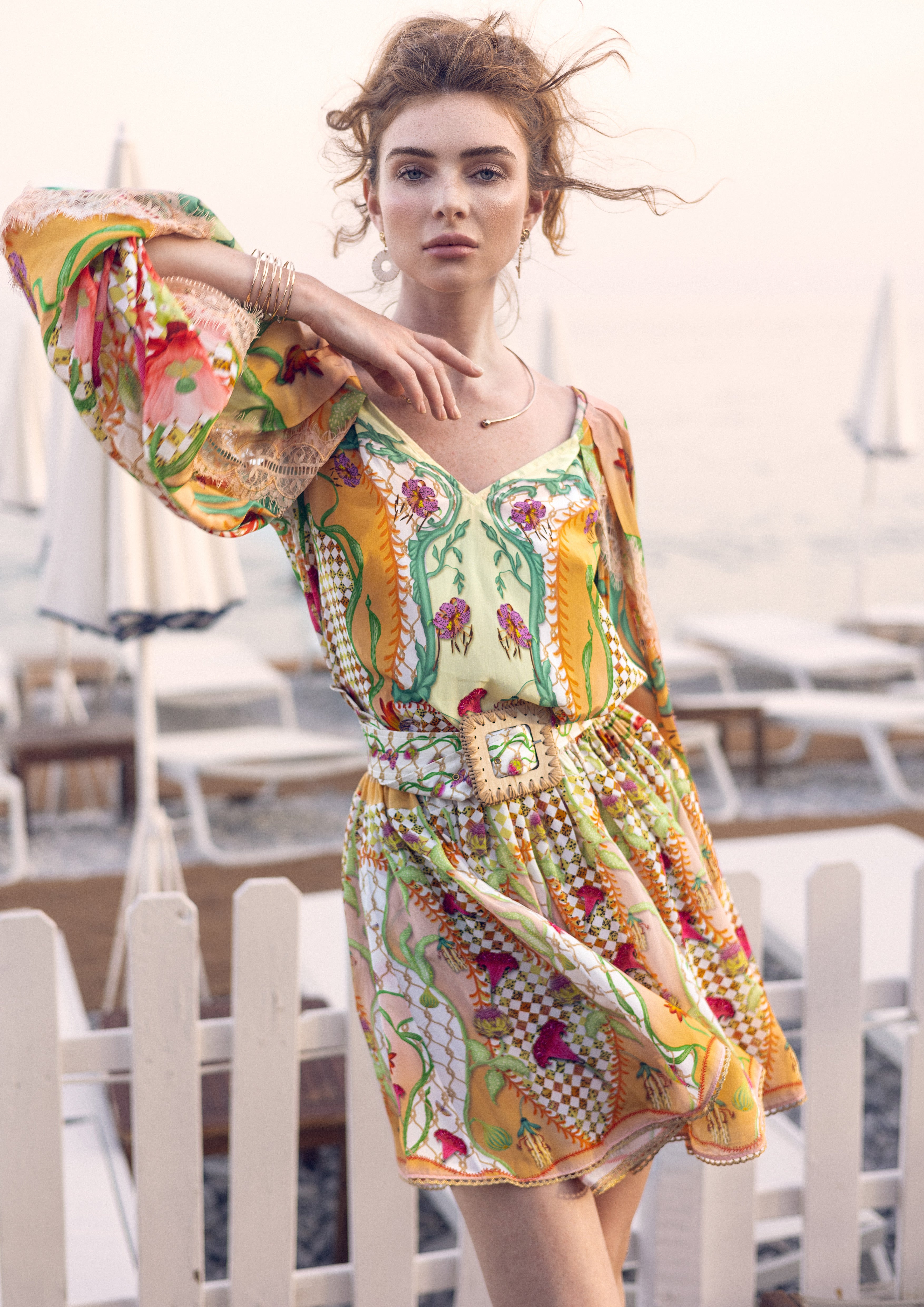 Lily Balloon-Sleeve Blouse Blooming Day in Crepe & Chantilly Lace
