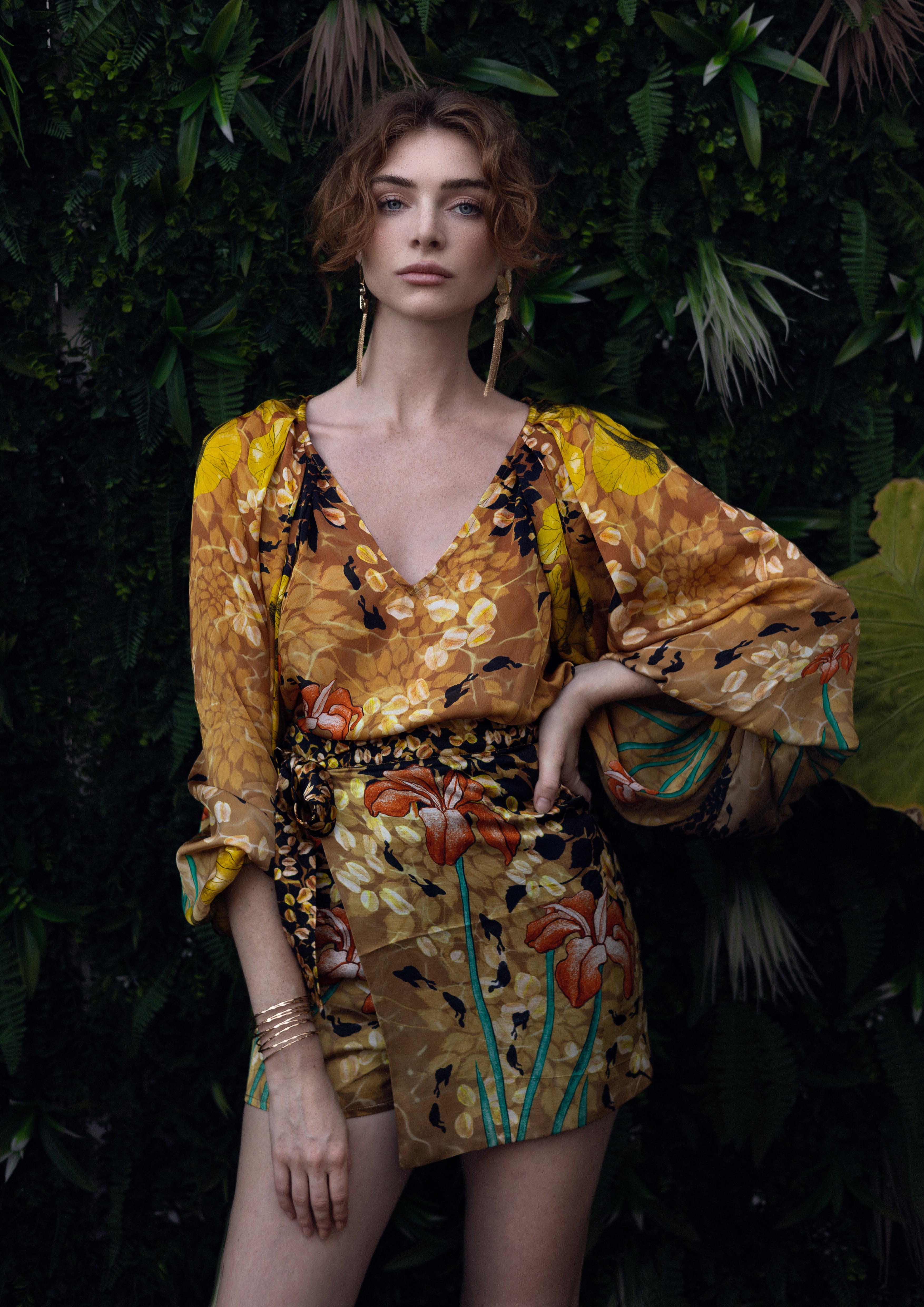 Lily Balloon-Sleeve Blouse Jardin De Lune in Natural Crepe