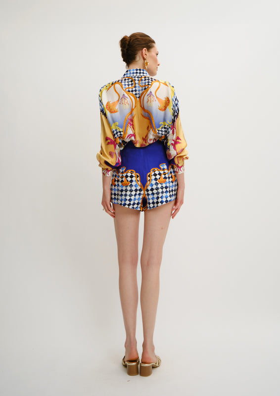 Ruffle Shirt Blooming Night in Georgette Satin