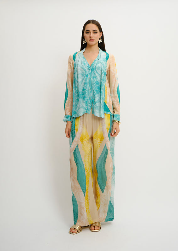 Parisian Summer Shirt with Scarf Sahara Giorno in Natural Crepe
