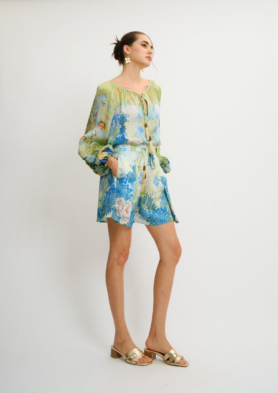 Isla Lacy Long Sleeve Top Jardin Du Jour in Organza Satin
