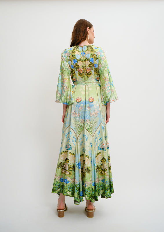 Vishivanka Long Dress Jardin Du Jour in Linen Satin
