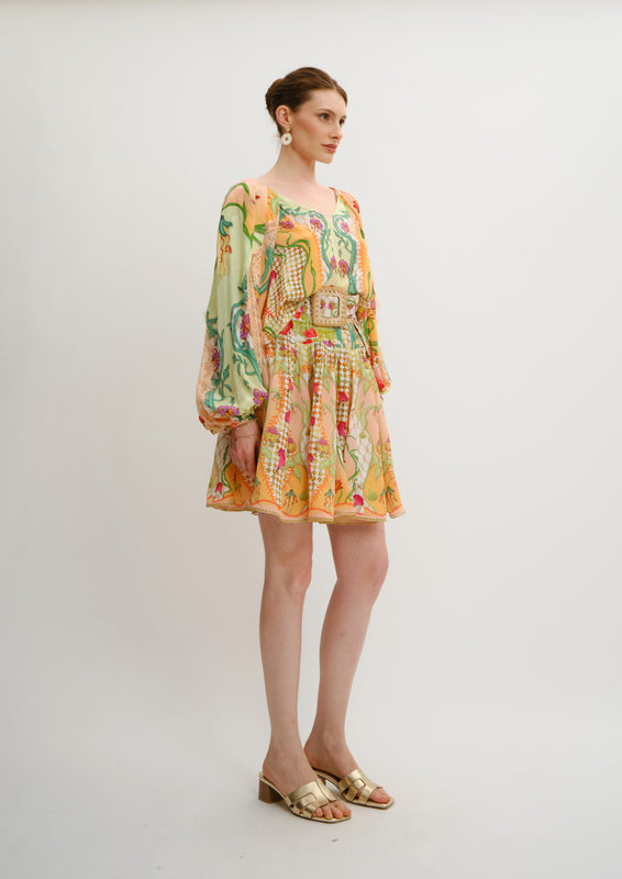 Lily Balloon-Sleeve Blouse Blooming Day in Crepe & Chantilly Lace
