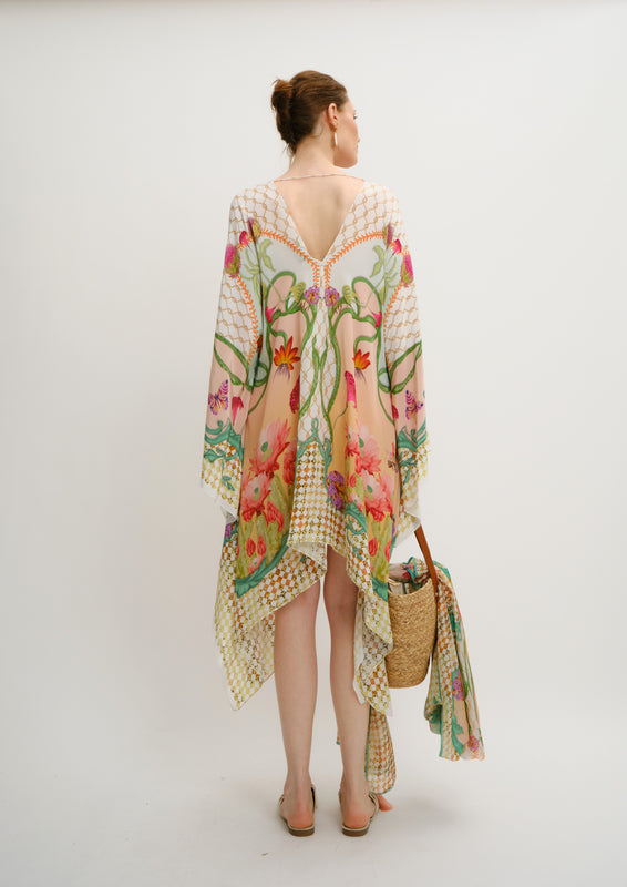 Wave Mini Kaftan Blooming Day in Natural Crepe
