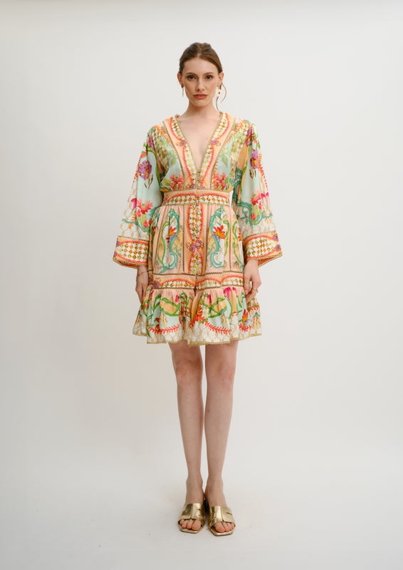 Poesia Mini Chemisier Blooming Day in Linen Satin
