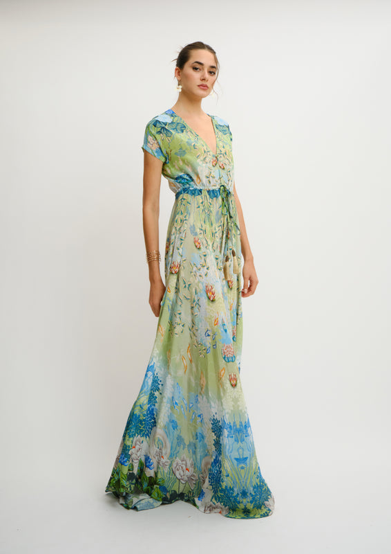 Viola Maxi Dress Koré Print in Silk-Viscose Blend
